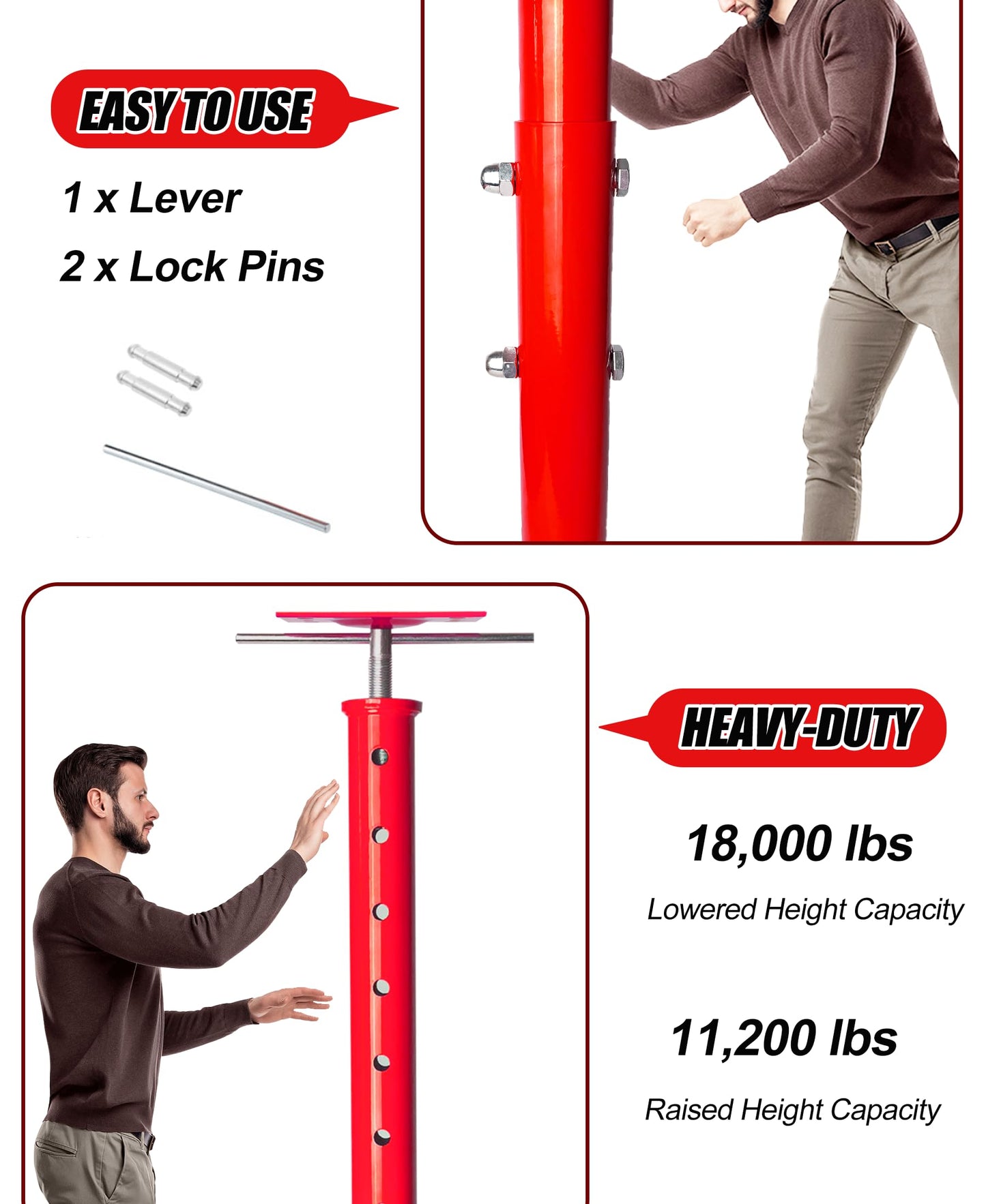 2 Pack House Floor Jacks Post Pole for Leveling, 48"- 93" Height Range Lifting Shore House Jack Post, Adjustable Support Beam Basement House Jacks for Temporary Support, 18000 lbs Max Load Capacity