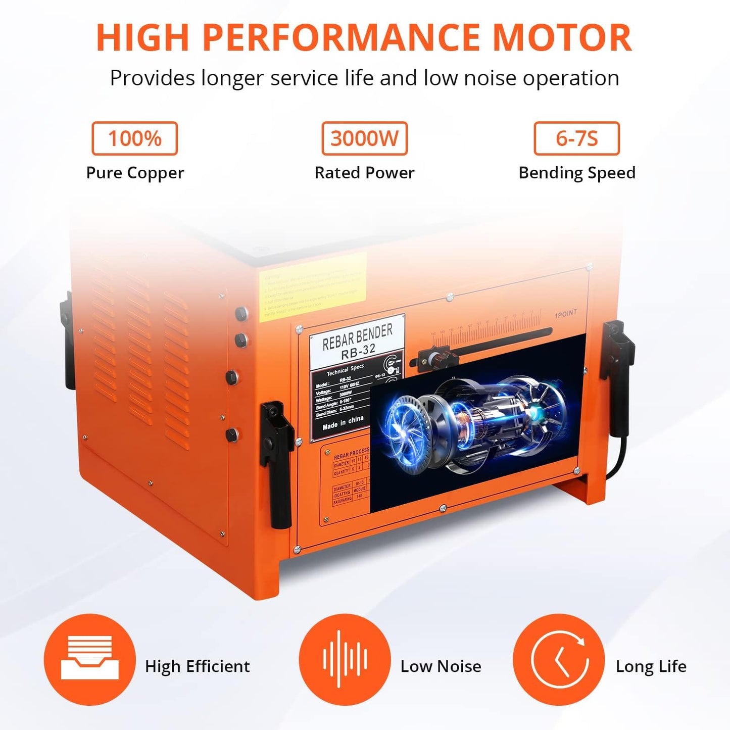 3000W Electric Rebar Bender up to 1.3 inch with Our Electric Bender - Achieve 0-180° Angles, Operate with Convenient Foot Pedal Switch & from Powerful 3000W Motor