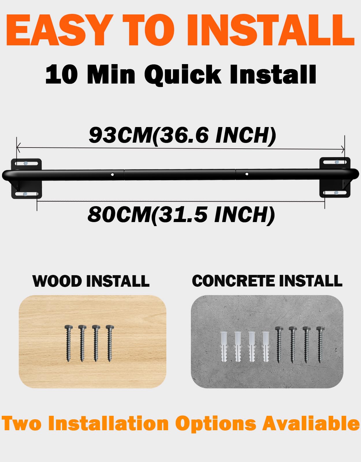 Fitarc Heavy Duty Wall Mount Pull Up Bar, Joist Mount Chin Up Bar for Doorway, Steel Construction, Home Gym Workout Equipment