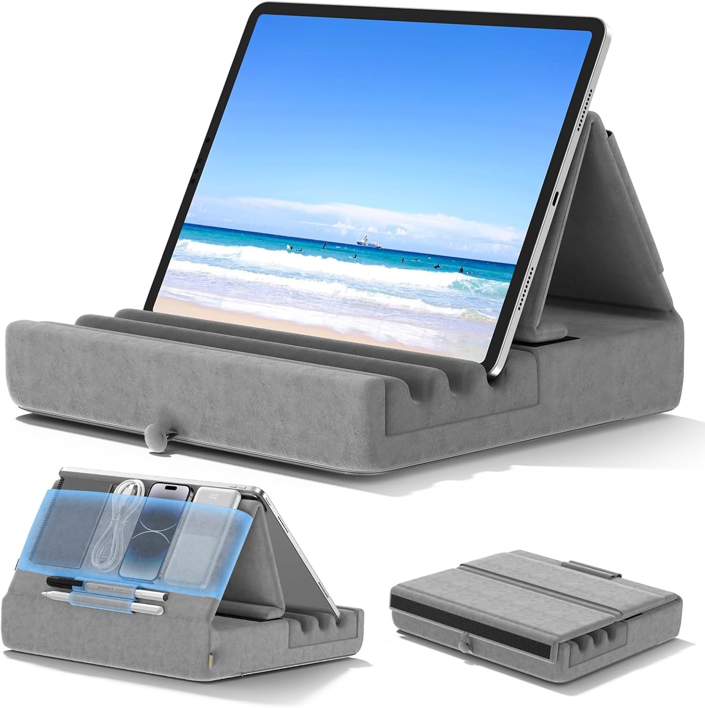 KDD 12.9, 10.5, 9.7 6 5 4 3, Tablet Pillow Holder, Foldable iPad Stand for Lap, Bed and Desk -Tablet Soft Pad Dock
