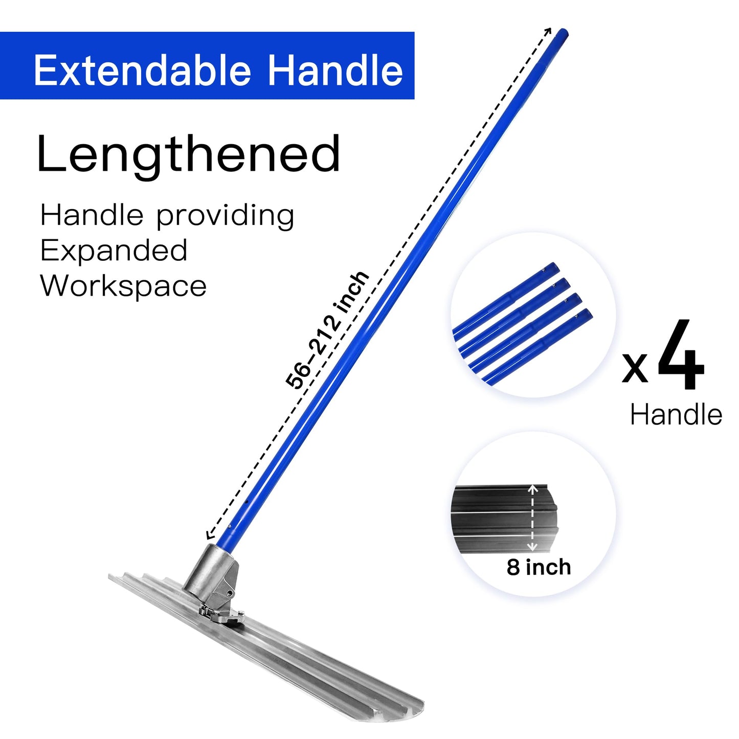 Bull Float Aluminum Magnesium Alloy Concrete Float 48"x8" Round End Board Kit trowel Tool Cement Tools Float Bracket Concrete Finishing Tools With 57" Handle x4 VOYAR