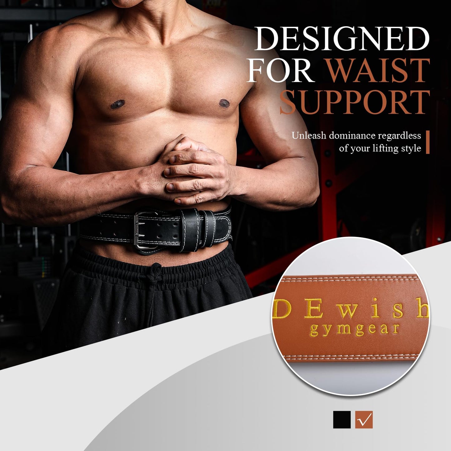 10 Adjustable Holes Leather Weightlifting Belt, 4”& 6”Width, Double Prong Power Belt for Gym Bodybuilding, weightlifting, powerlifting, squats and deadlifts