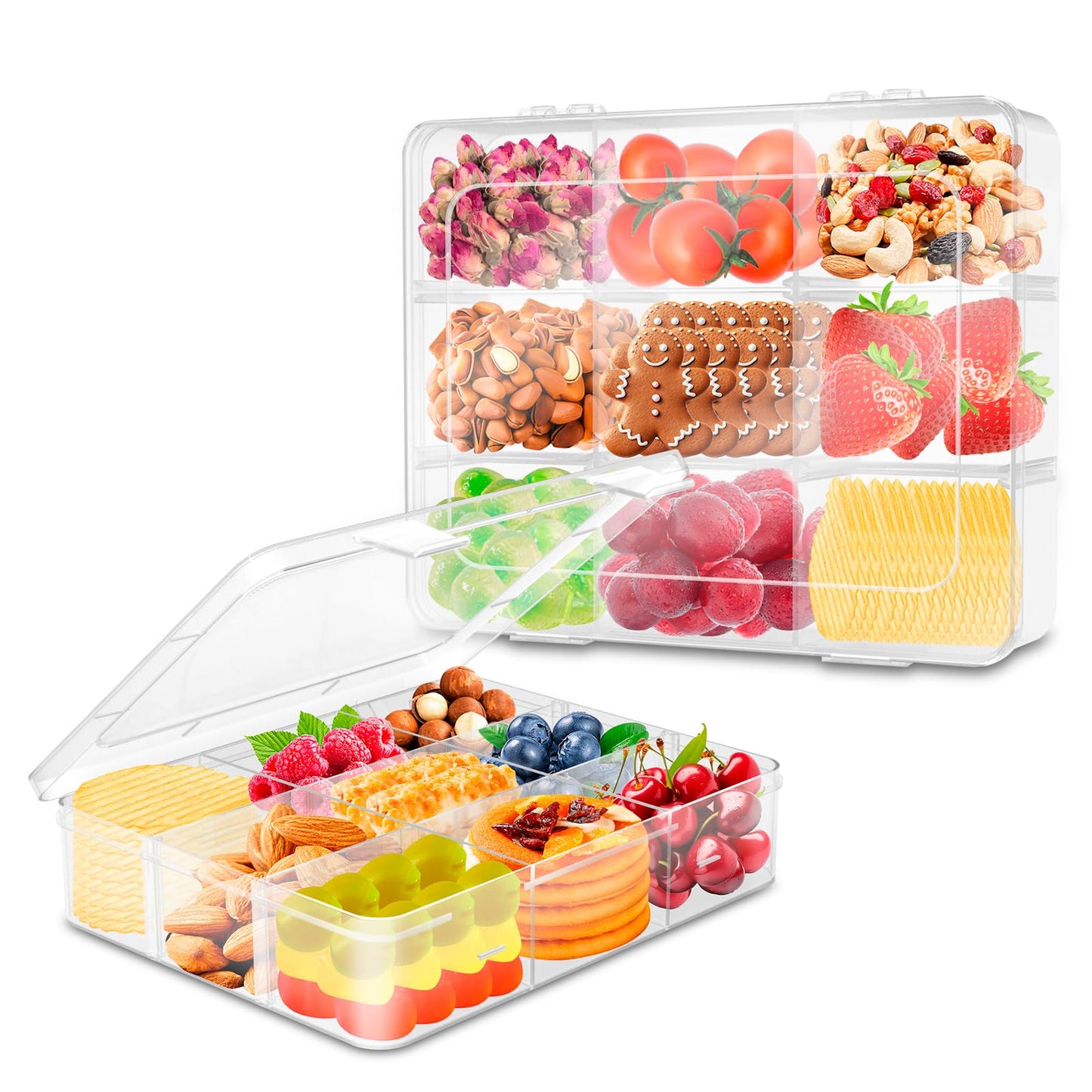 AQSXO 3 Pcs Snack Box Container, 9 Compartments Snack Containers Reusable Meal Prep Lunch Containers.