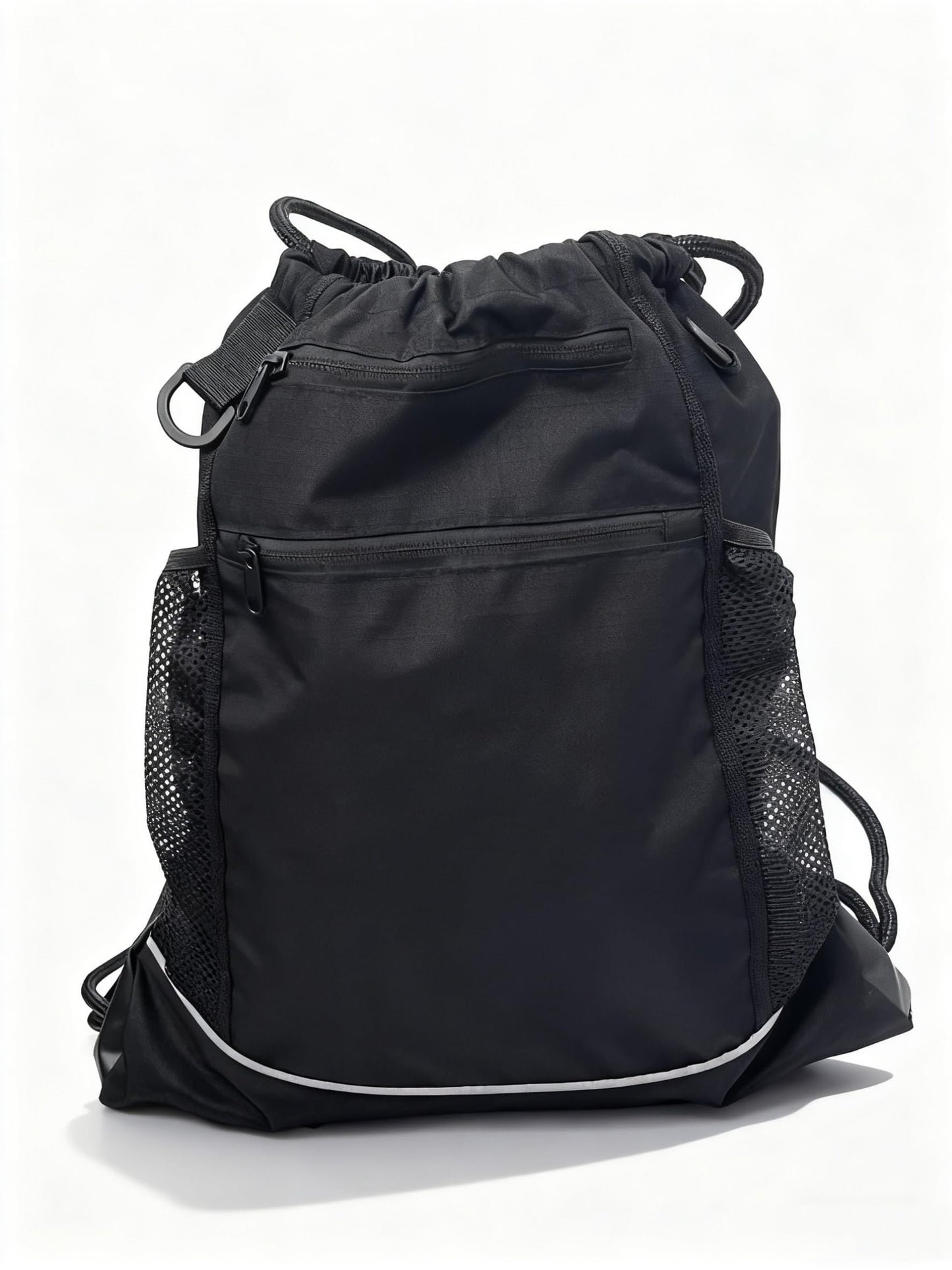 SSZYace Drawstring Basketball Backpack for Boys, Foldable Soccer Backpack with Detachable Ball Mesh Bag for Football Volleyball Baseball, Black