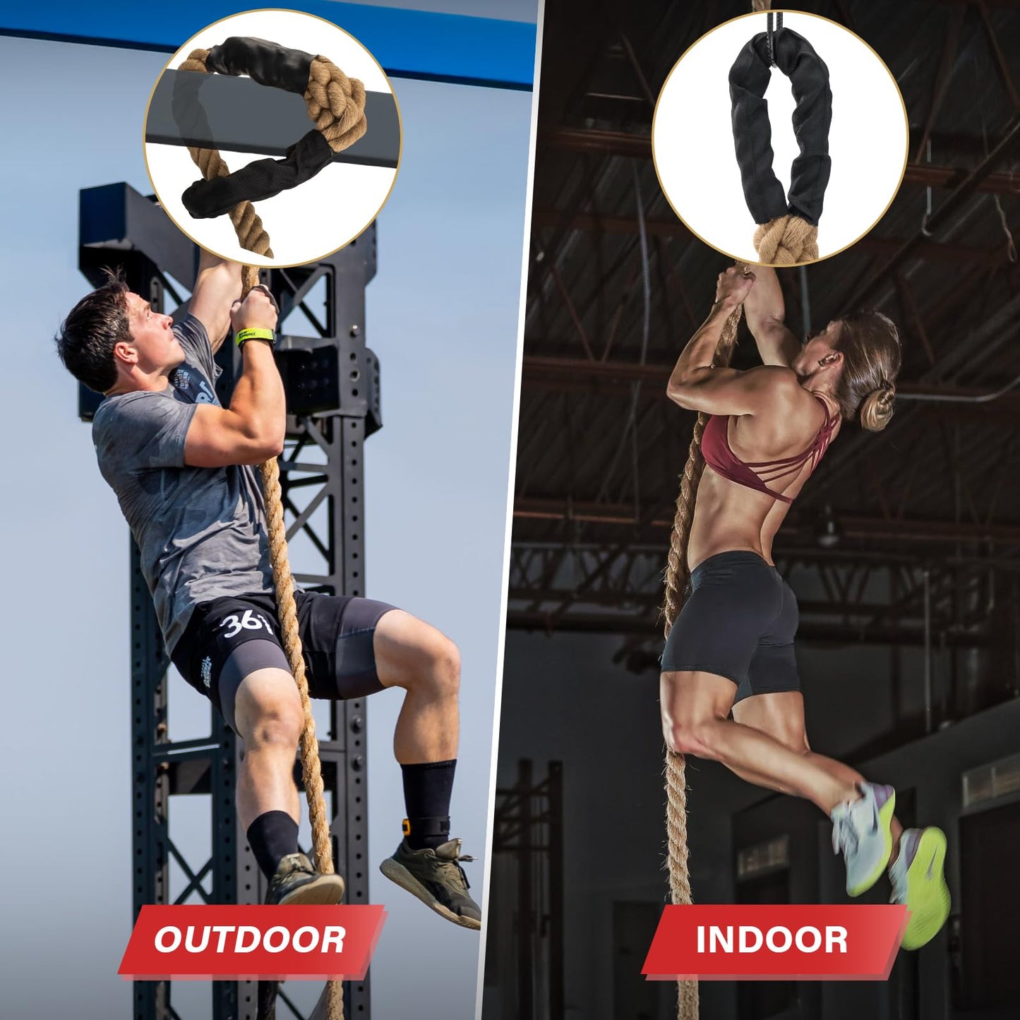 Climbing Rope Gym Workout - 10FT Heavy Duty Jute Thick Ropes for Adults Strength Training Outdoor Tree Swing Indoor Home Fitness Exercise - 1.5 Inch