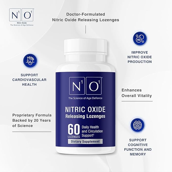 Nitric Oxide Lozenges - 60 Count - Nitric Oxide Supplement for Heart Health, Circulation, Energy, Blood Flow, Oxygenation, Healthy Blood Pressure, Cardiovascular Support for Men & Women