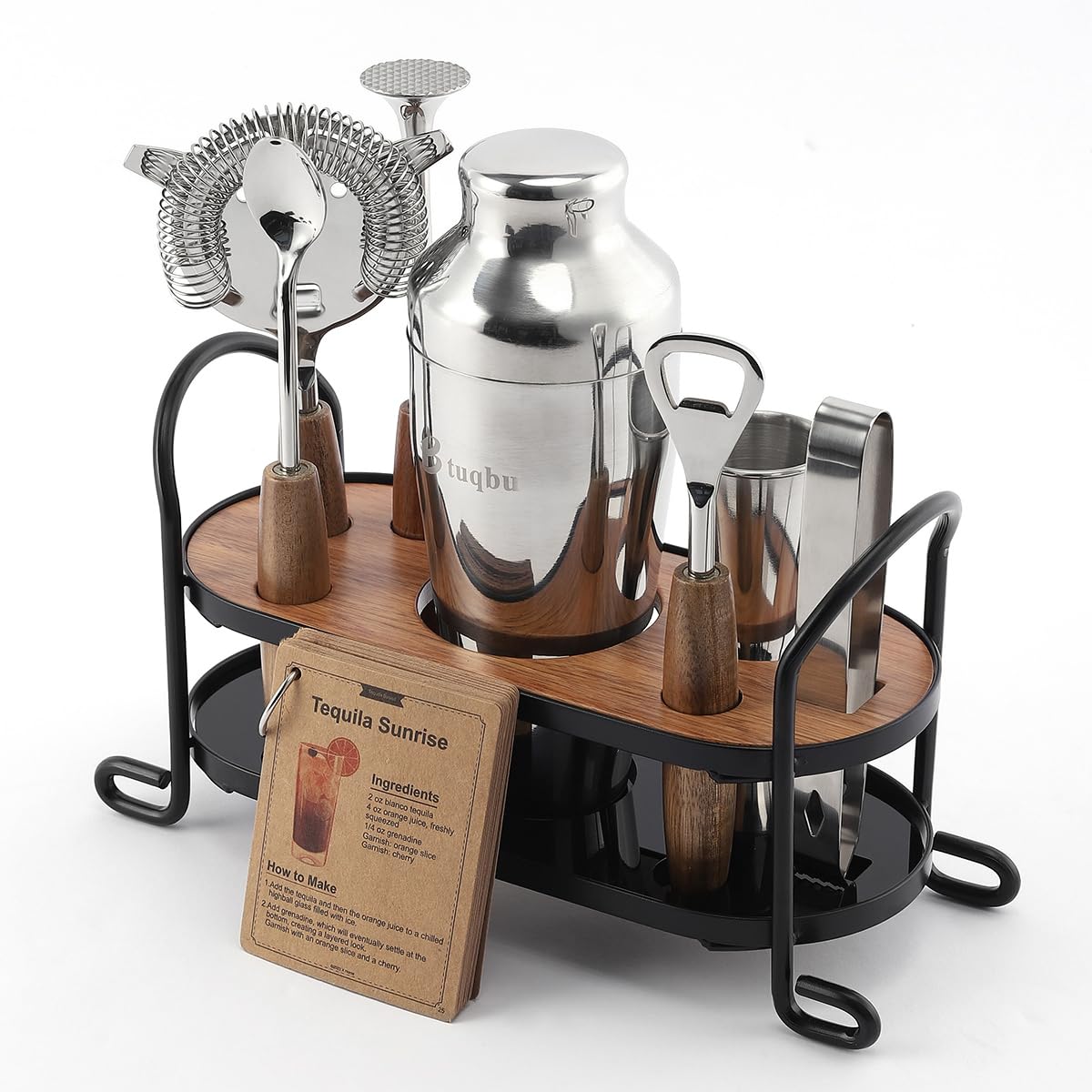 Btuqbu Cocktail Shaker Set with Stand, Mixology Bartender Kit for Drink Mixing | Mixology Set with 7 Bar Set Tools Cocktail Kit