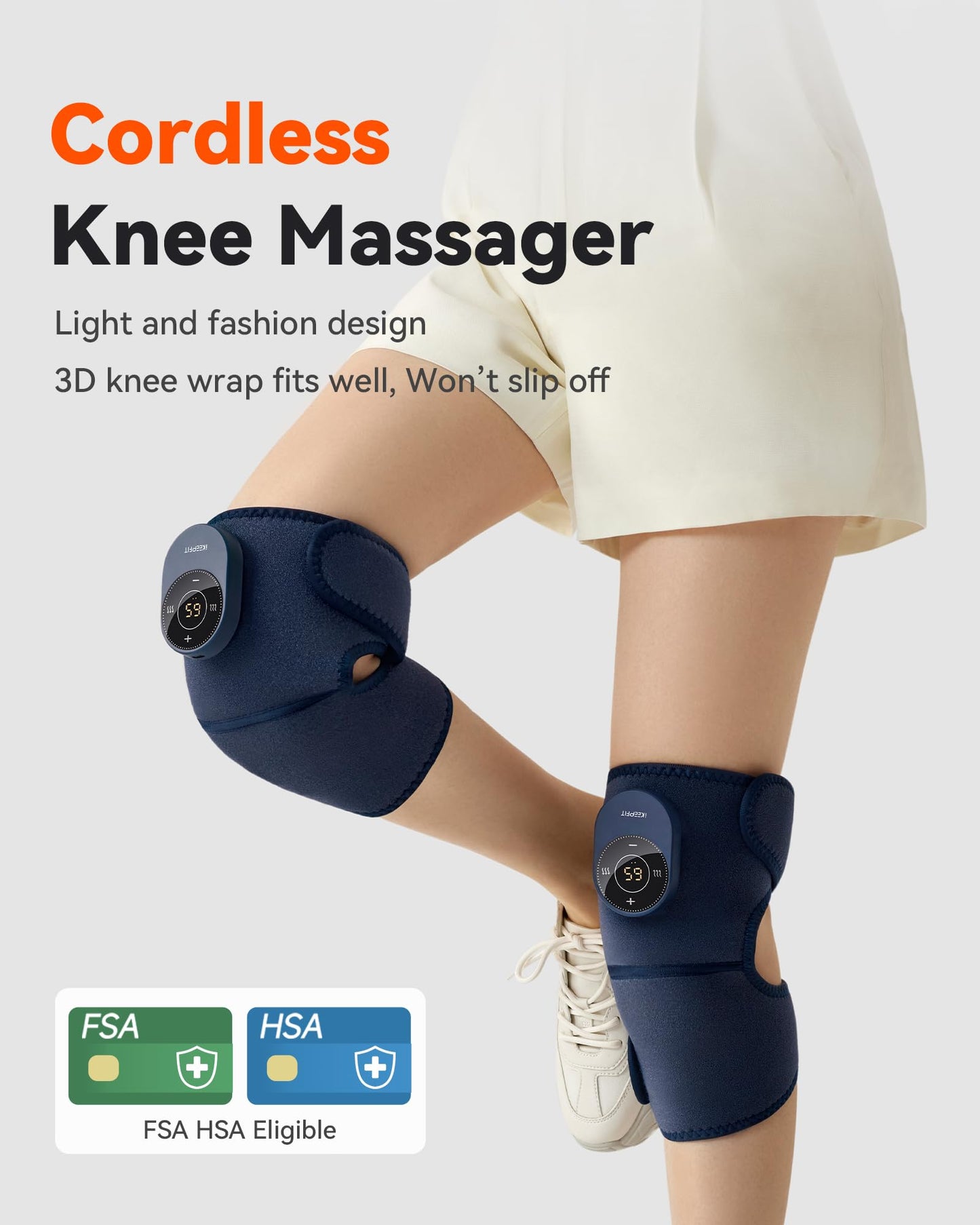 IKEEPFIT Cordless Knee Massager with Heat Vibration for Pain Relief MAXwarm 3.0[2026 Upgraded]-Electric Heated Knee Brace with 3 Heat Levels and 3 Massage Mode, for Men Women(Blue, 2-Pack)