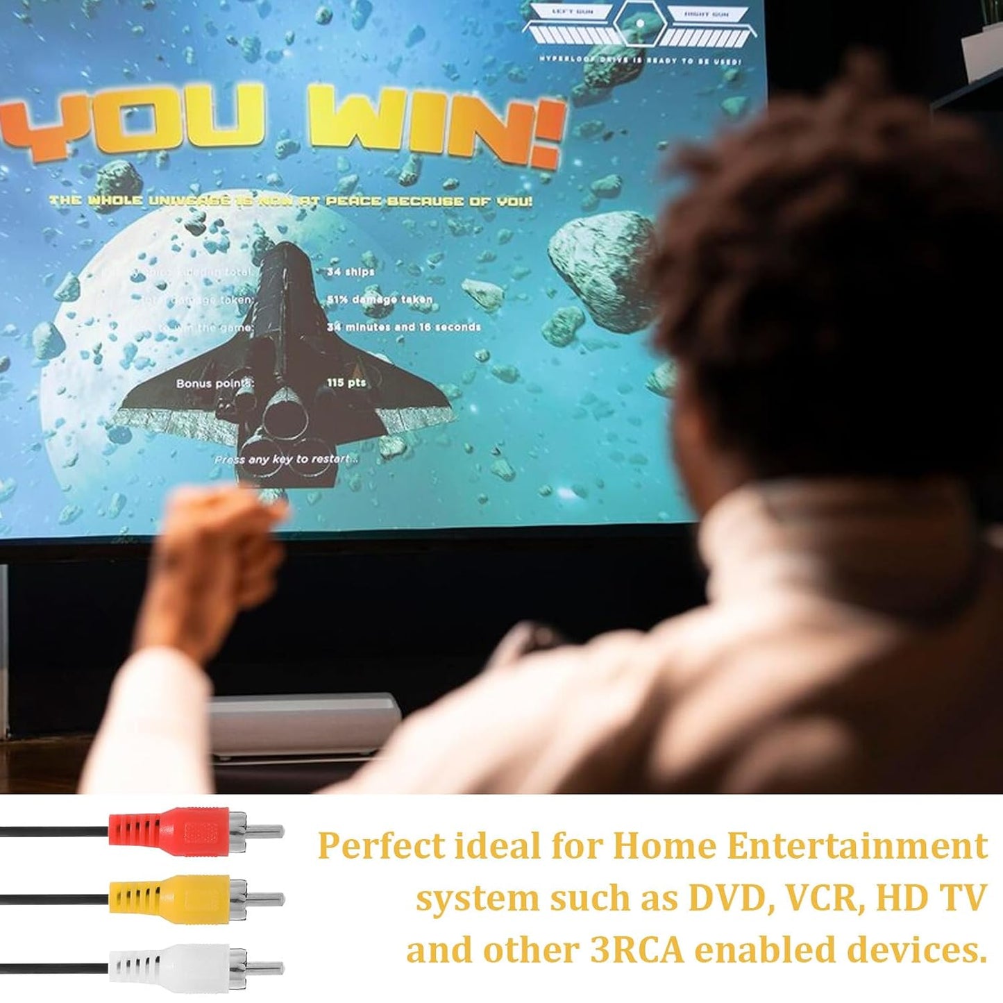 FdcLixuvol 5FT 3 3 RCA Audio Video Composite Cable, AV Cable Red/White/Yellow Male to Male for TV, DVD, VCR, Projector