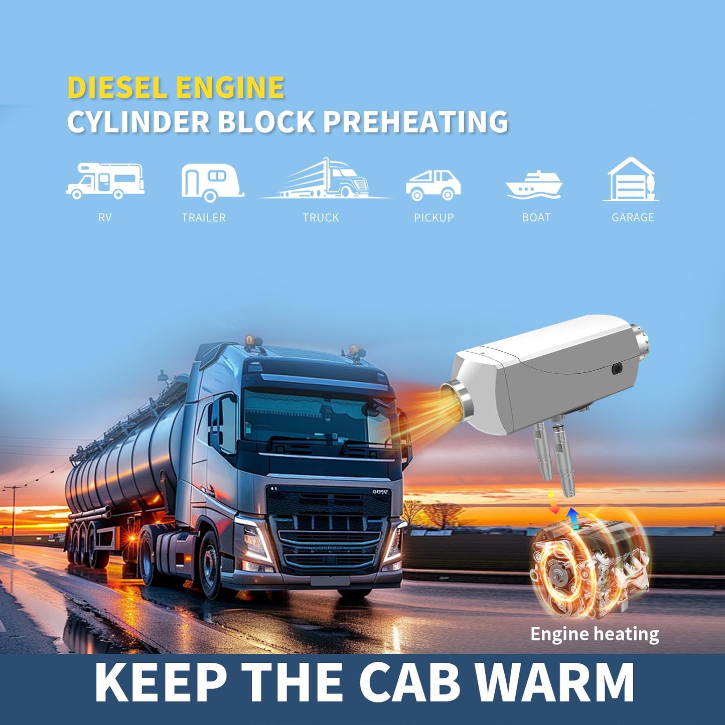 8kW Diesel Heater 12V，All-in-One Water - Air Heater with LCD Display,Automatic Water Temperature Control,for RV Water Tank Heating,Diesel Parking Heater for RVs, Trucks, Ships