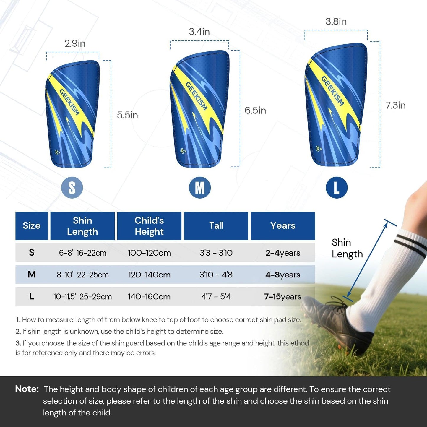 Soccer Shin Guards for Youth Kids Toddler - Durable Protective Soccer Shin Pads Equipment, Football Gear for 3 5 4-6 7-9 10-12 Years Old Children Teens Boys Girls