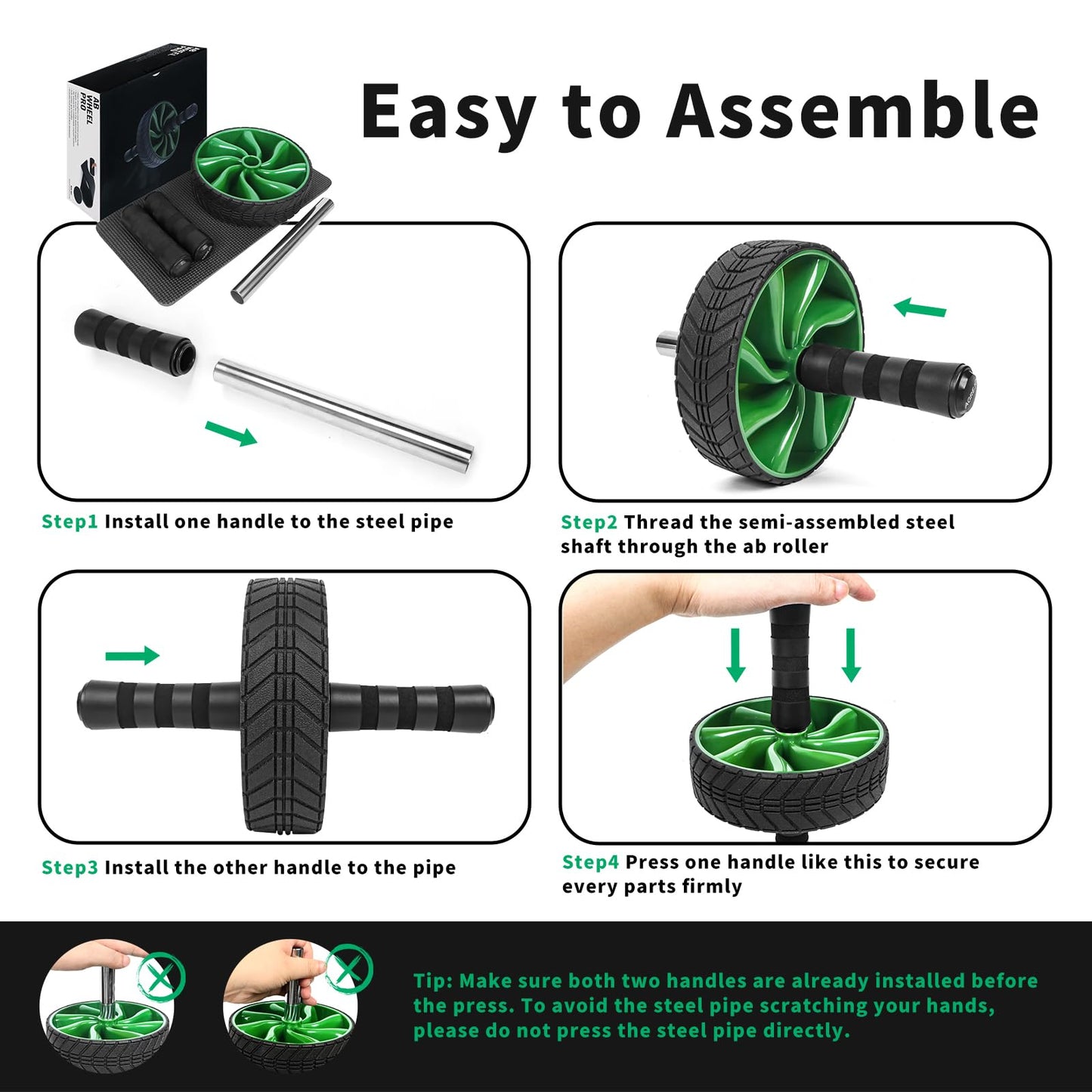 Ab Roller Wheel - AGREJO Ab Workout Equipment for Abdominal & Core Strength Training, Home Gym Fitness Equipment, Exercise Wheel for Men Women (Green)