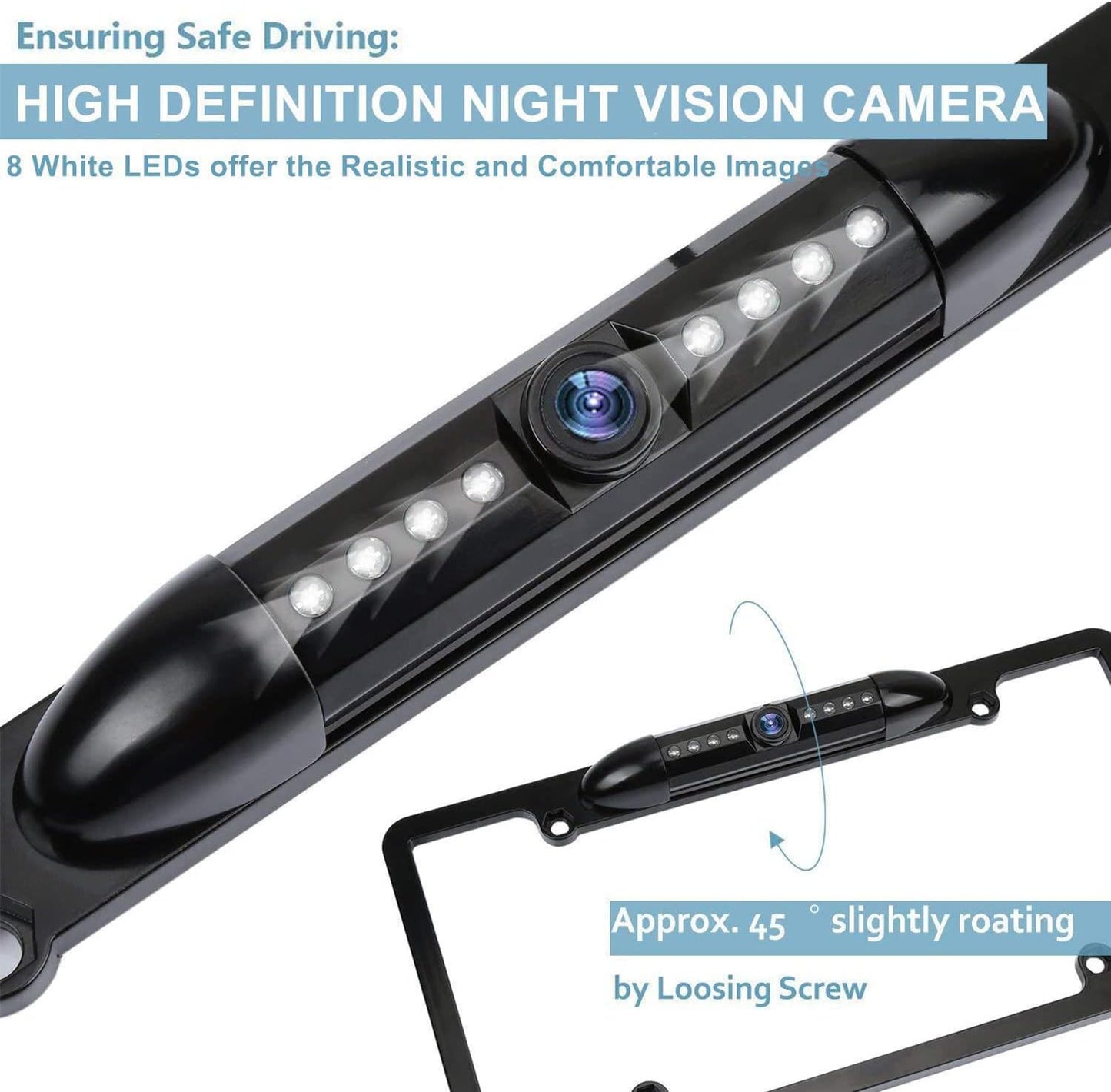 AOCISKA 8 170 License Plate Frame Backup Camera, Rear View Camera with LED, Viewing Angle Night Vision Car