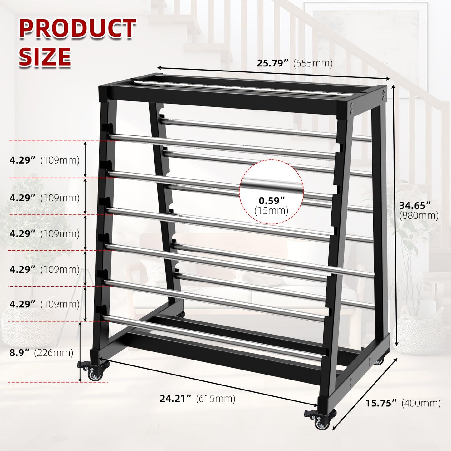ATOLS Heavy-Duty 13-Rod Wire Spool Rack – 400lb Capacity, Adjustable Cable Caddy & Dispenser with Locking Wheels for Electrical and Industrial Use
