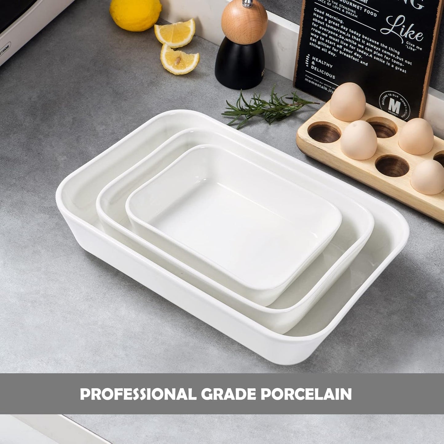UNICASA Ceramic Oven Dishes - Set of 3 Rectangular Casserole Dishes | Non-Stick, White, 1000/2000/3500 ML