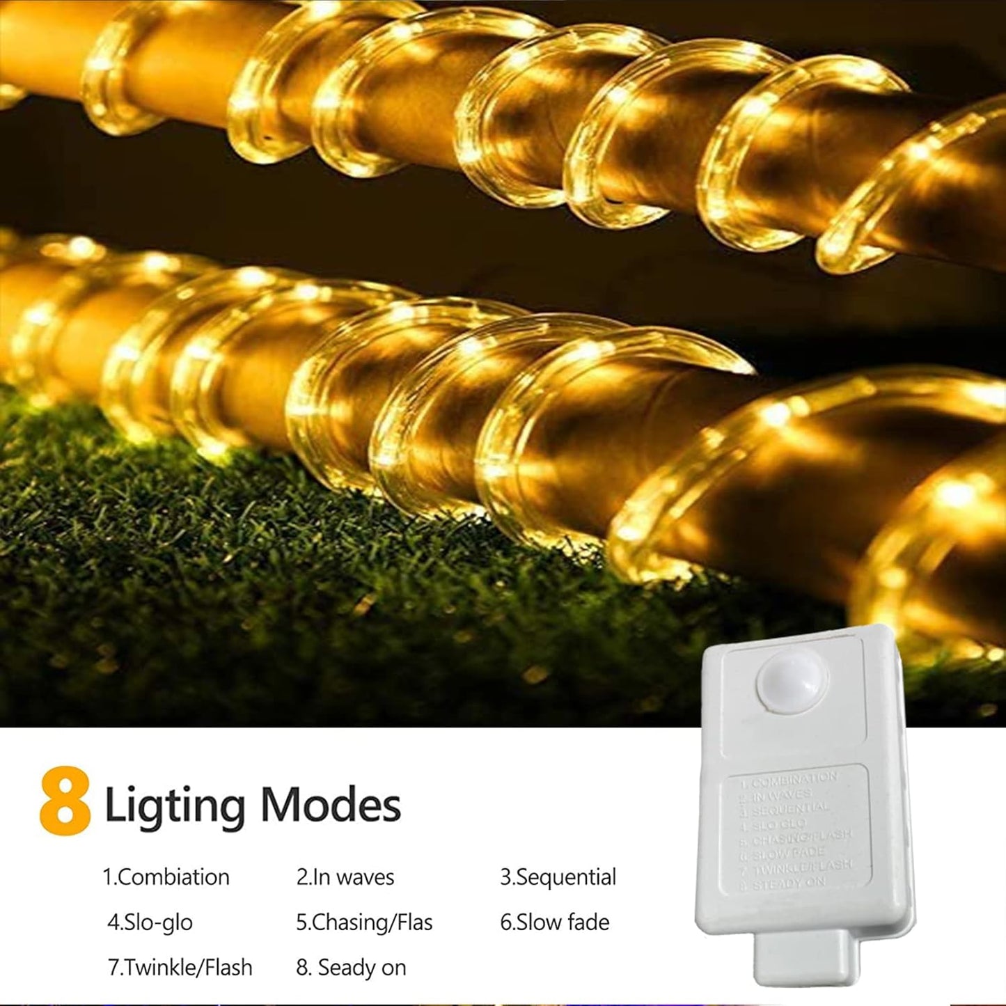 Skiennix 100ft LED Rope Lights - Waterproof, Flexible Tube Lighting with 8 Modes | Warm White for Indoor & Outdoor Decor