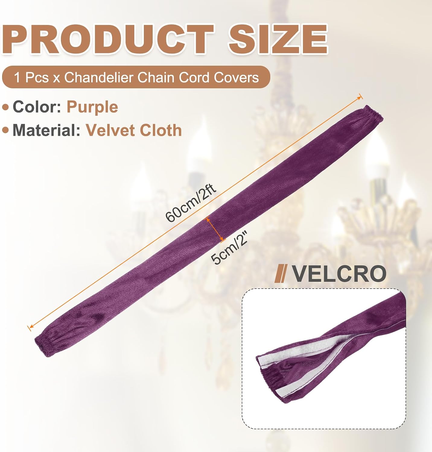 2ft PATIKIL Chandelier Chain Cord Cover, Velvet Cloth Fabric Chain Sleeve Decorative Cord Covers for Chandelier Wires