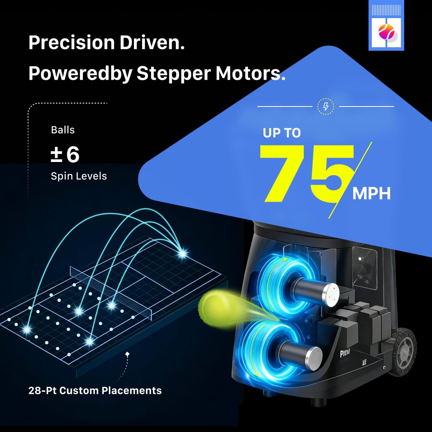 PUSUN PT-Smart Tennis Ball Machine: App Control,12 Drills,6-Level Spin,28-Pt,14 Padel Modes,75 MPH,32.6 lbs,100+ Ball, 5H Battery, Portable, for Fitness,Coaches,Solo Practice,Pros,School (Black)