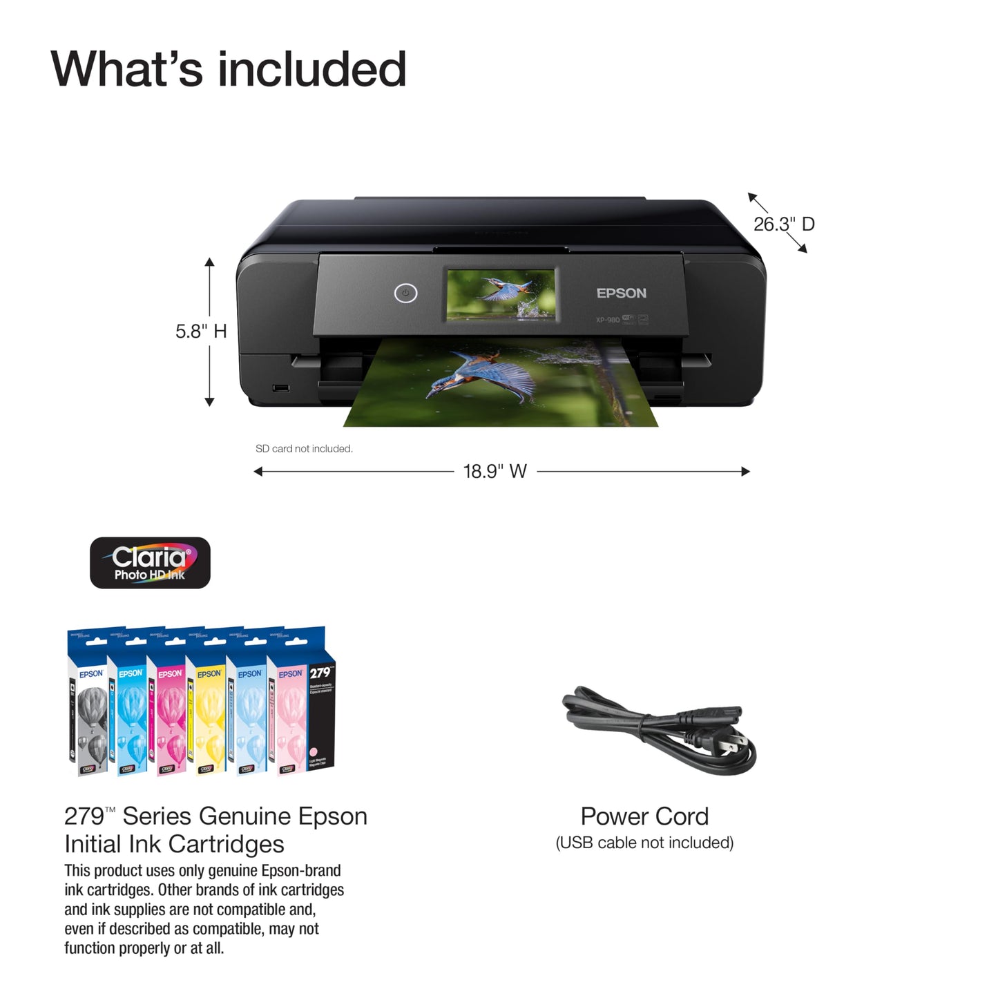 Epson Expression Photo XP-980 Wireless Wide-Format Printer with 6-Color Claria Ink System, Borderless Printing up to 11" x 17", Fast 4" x 6" Photo Printing, Built-in Scanner and Copier