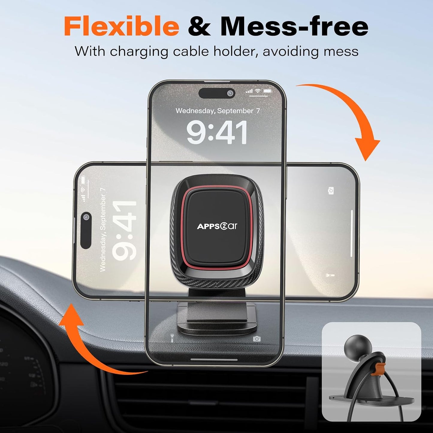 APPS2Car 360 Magnetic Phone Holder for Car, Dashboard Magnetic Car Mount, Rotation Magnet Phone Mount with Strong VHB