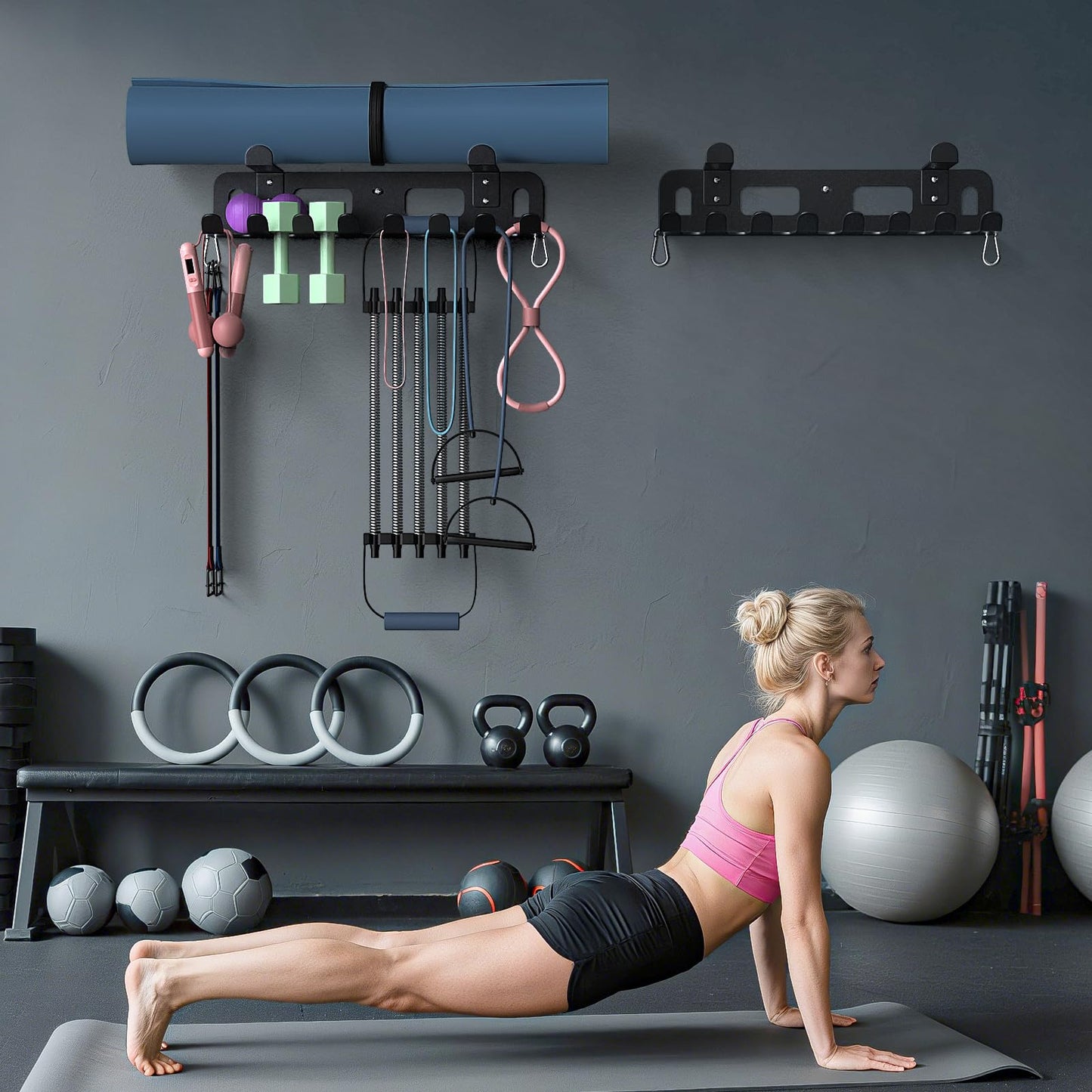 KHAMAL Multi-Purpose Gym Equipment Storage Rack for Resistance Bands - Gym Wall Storage for Exercise Bands, Yoga mat, Jump Ropes, Weight Belts, Straps, Hula Hoop