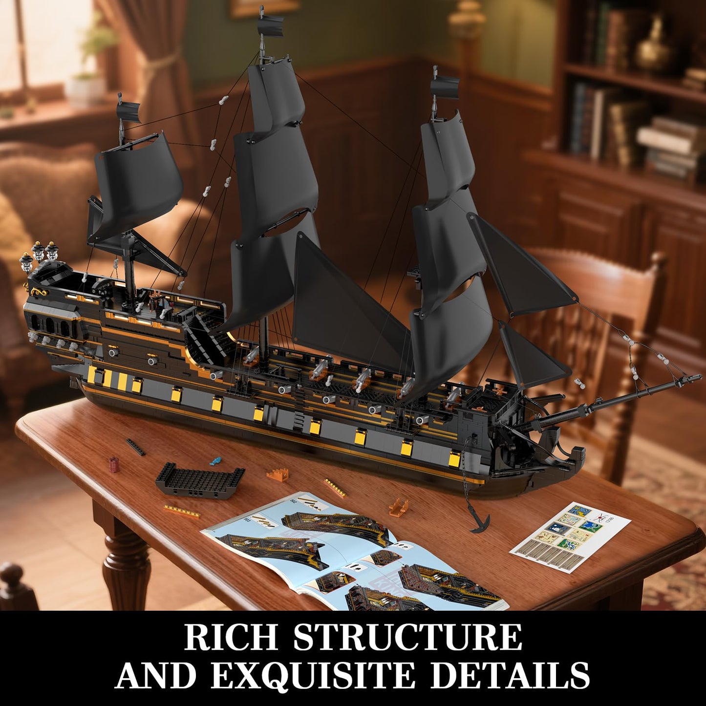 Mould King Pirates Ship Large Building Sets, 13186 MOC Black Pearl Sailboat Construction Sets to Build, Boat Sets for Adult, Home Decor & Birthday Gifts for Teens 14+(5266PCS)