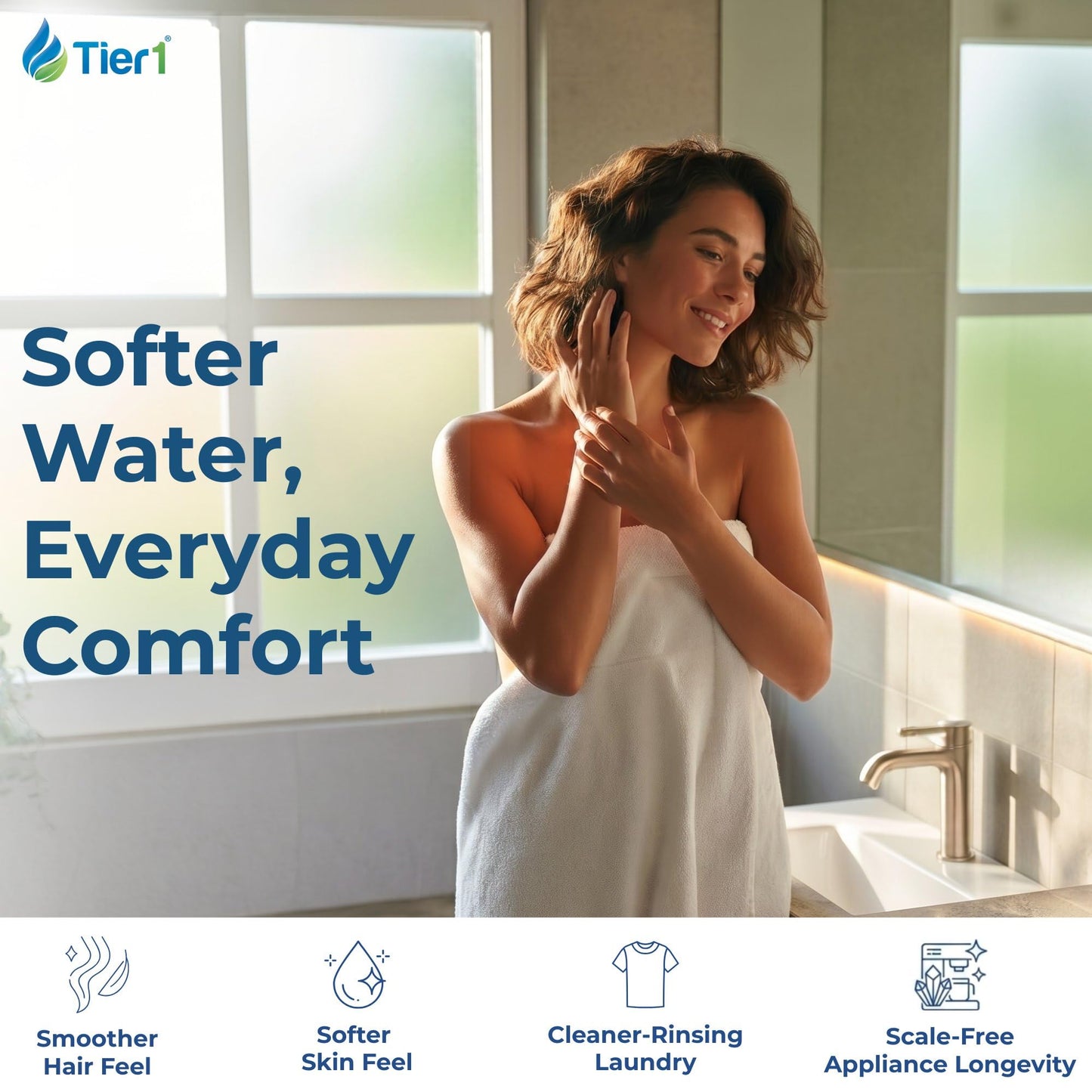 Tier1 Whole House Water Softener System 48,000 Grain Capacity | High Efficiency Design with Ceramic Control Valve | Preloaded 1.5 Cubic Foot Resin Mineral Tank | Home Filtration System