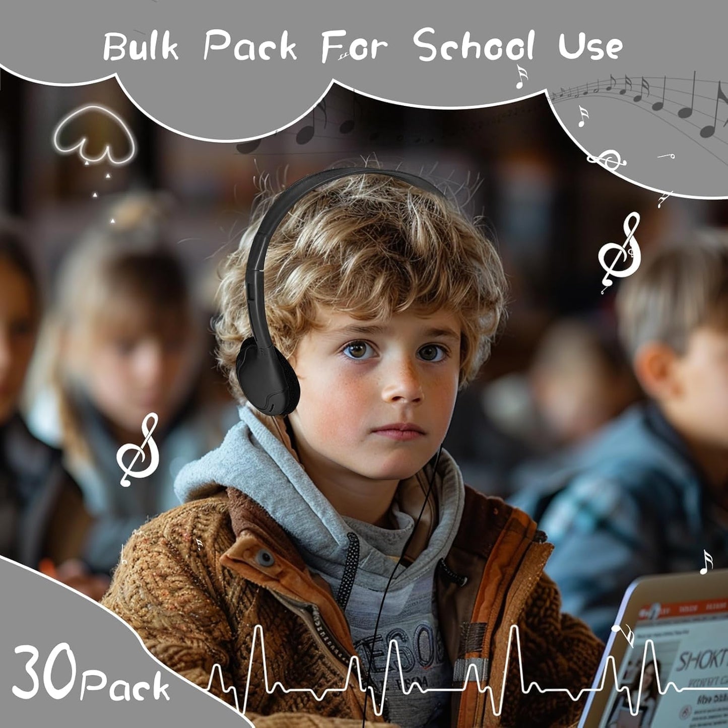 WAHUWAY 20 Pack 3.5 mm Adults(004 Class Bulk Headphones for Kids Students School Classroom Bulk Earphones Adjustable