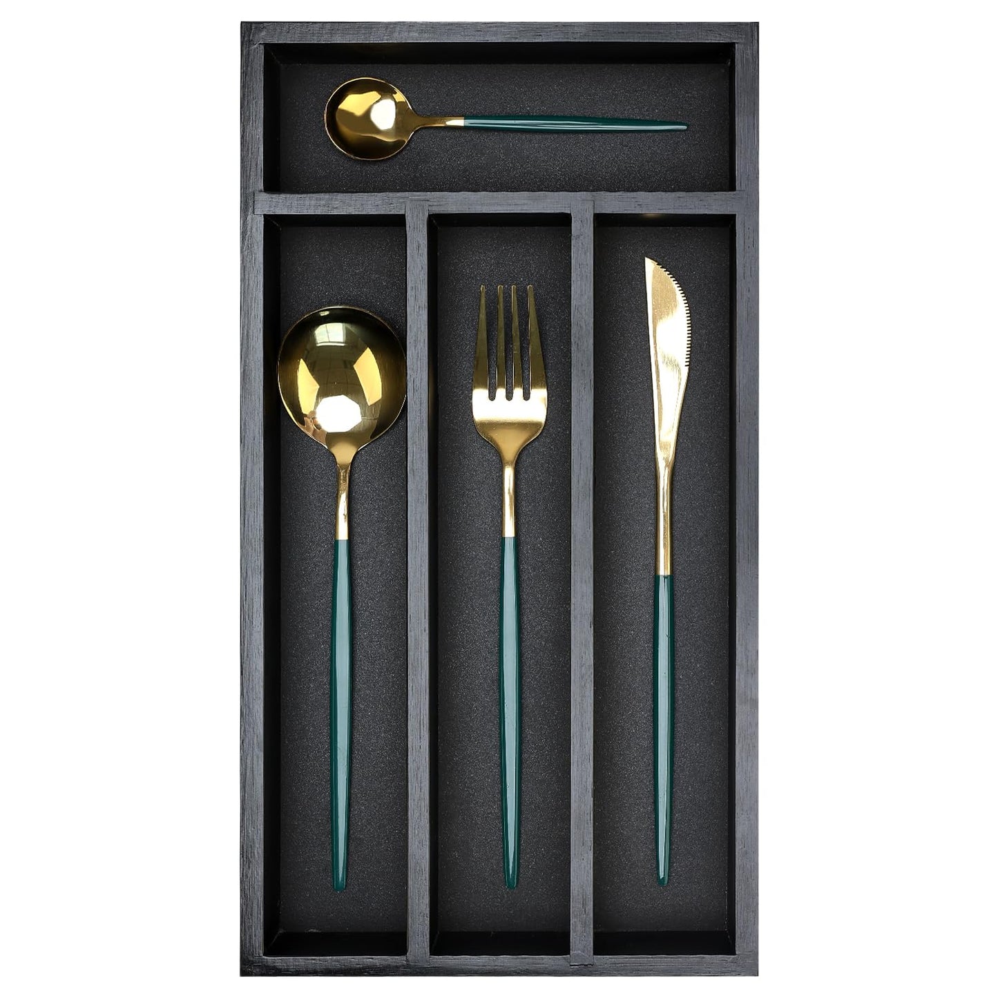 Ayiaren Wooden Silverware Drawer Organizer Tray Small Kitchen Utensil Holder for Drawer Narrow Flatware Organizers Divider Black Wood Cutlery Trays Bamboo Utensil Organizer Spoon and Fork Holder Tray