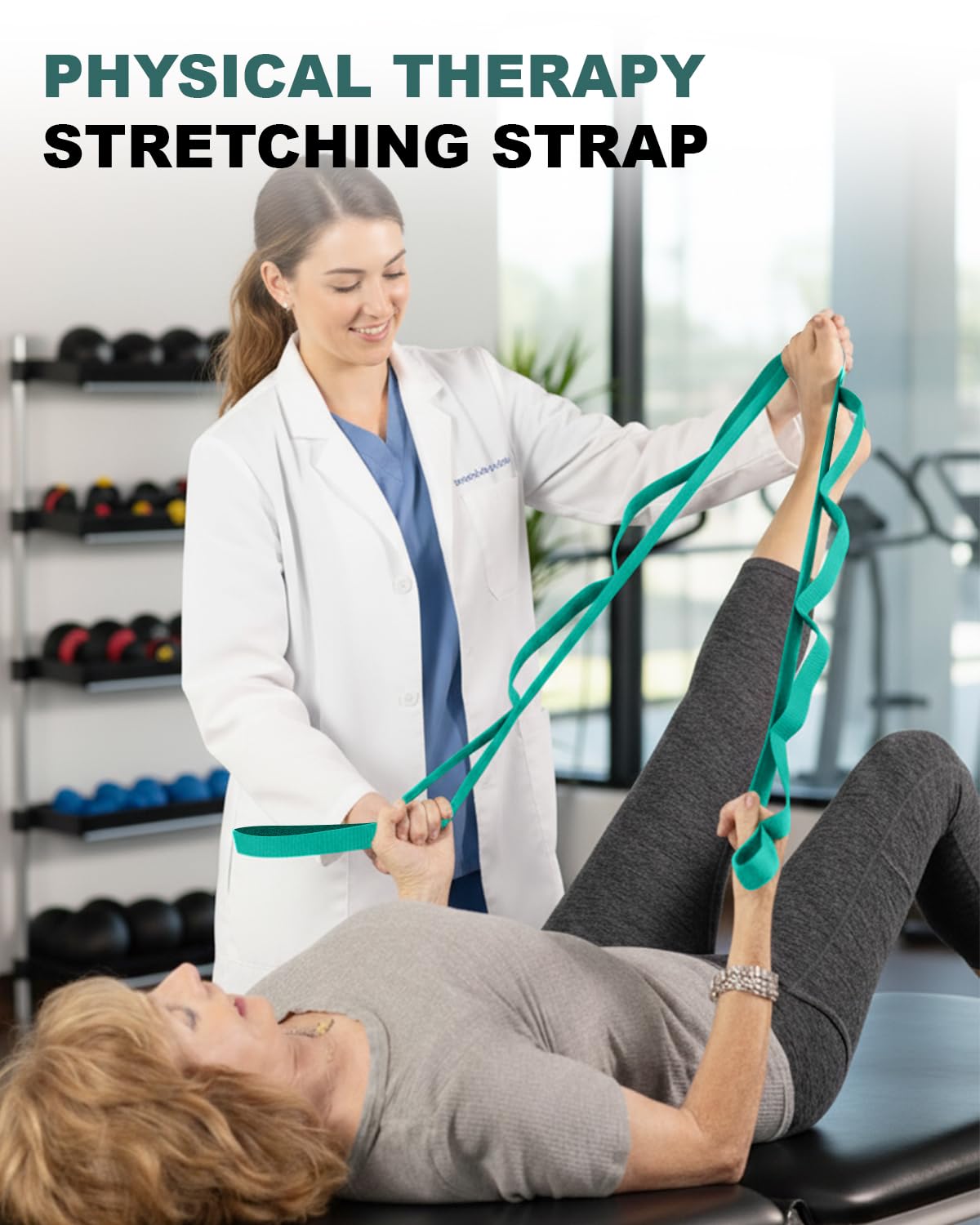 Trideer Non-Elastic Stretching Strap with Loops for Physical Therapy & Rehab, Knee Hip Leg ROM Post-Surgery, Yoga Strap for Stretching, Leg Lifter Strap Mobility Aid, Hamstring Calf Back