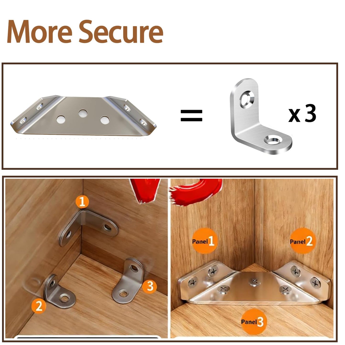 20-Pack Heavy Duty Stainless Steel L Brackets for Wood - 90° Corner Braces with Screws Included, for Furniture, Shelves, Cabinets & DIY Projects