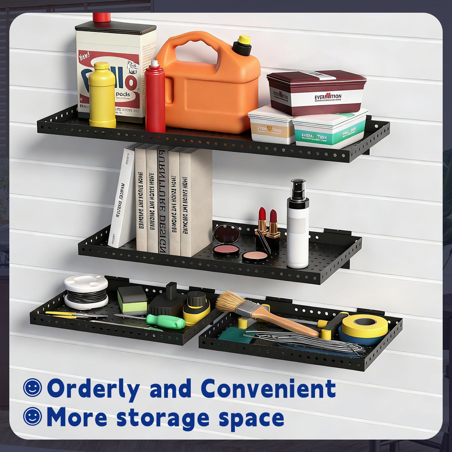 LYYUWE Heavy Duty Slatwall Shelf 16x12Inch, Steel Slatwall Accessories Storage Rack for Garage, Retail, Workshop (2, 16x12Inch)