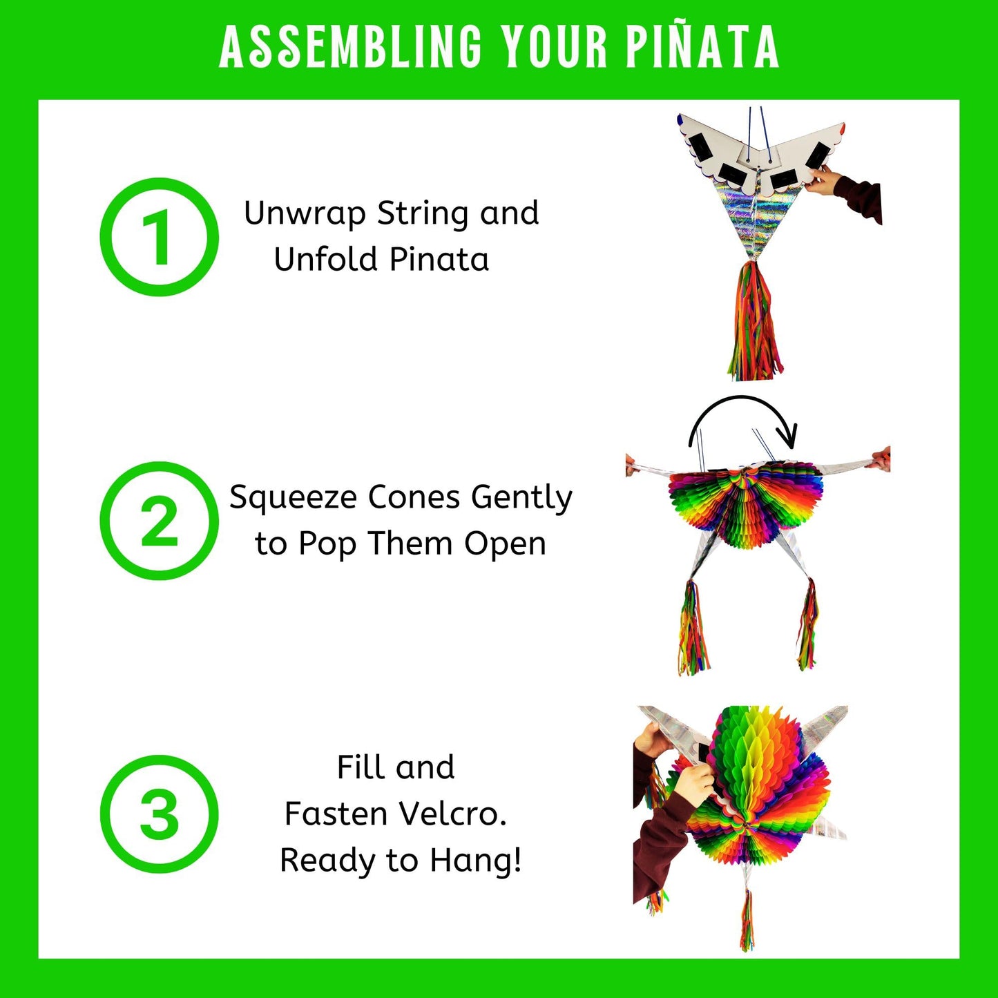 Mexican Pinata – Jumbo 33” Rainbow Piñata with 25-ft Rope Included – Easter Piñata, Pride Pinata, Holds 5 lbs of Candy – TexMex Fun Stuff