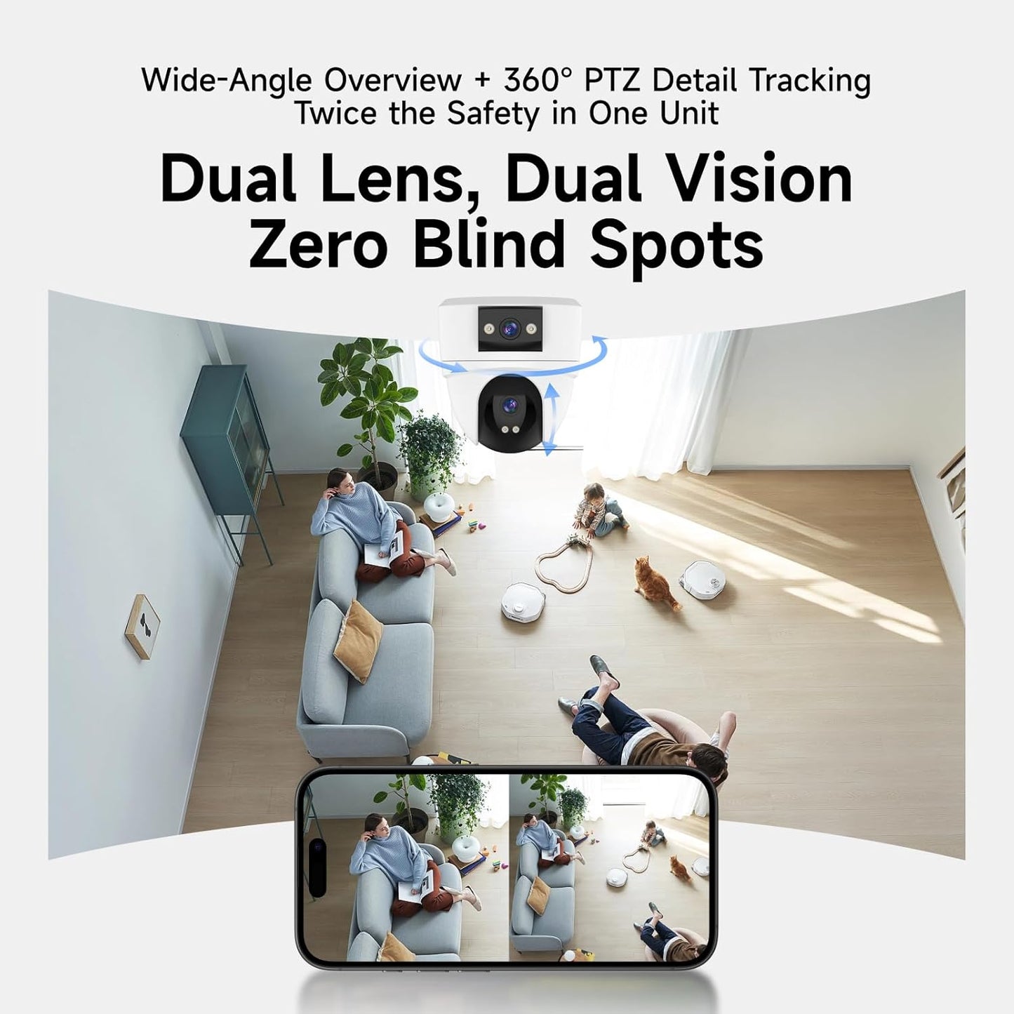 VSTARCAM 6MP 2.4G/5G 360 24/7 Dual Lens Indoor Security Camera Wireless, WiFi Dual-Band with PTZ & AI Auto Tracking