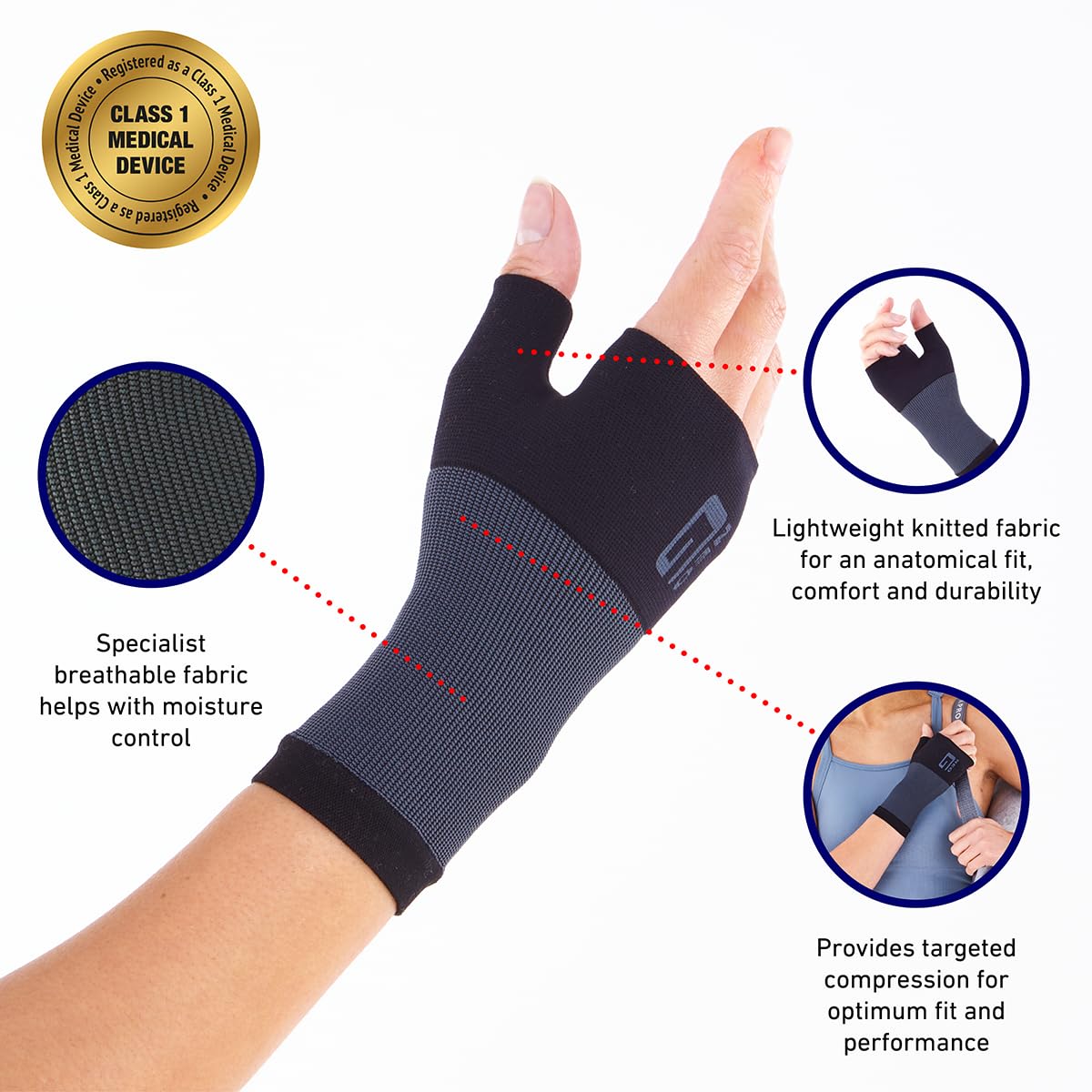 Neo-G Wrist and Thumb Support for Arthritis, Joint Pain, Tendonitis, Sprain - Wrist Brace Wrist Compression Hand Support - M - Black