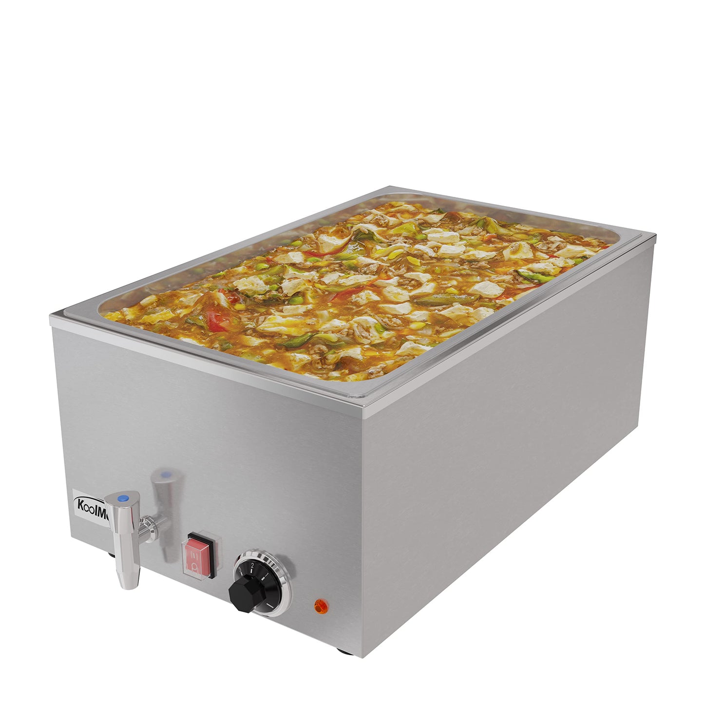 KoolMore Commercial Bain Marie Countertop Food Warmer, Soup Station, and Buffet Table Server with One Serving Section and Tap, Stainless-Steel Steamer with Auto Shut Off (CFW-1T), Silver
