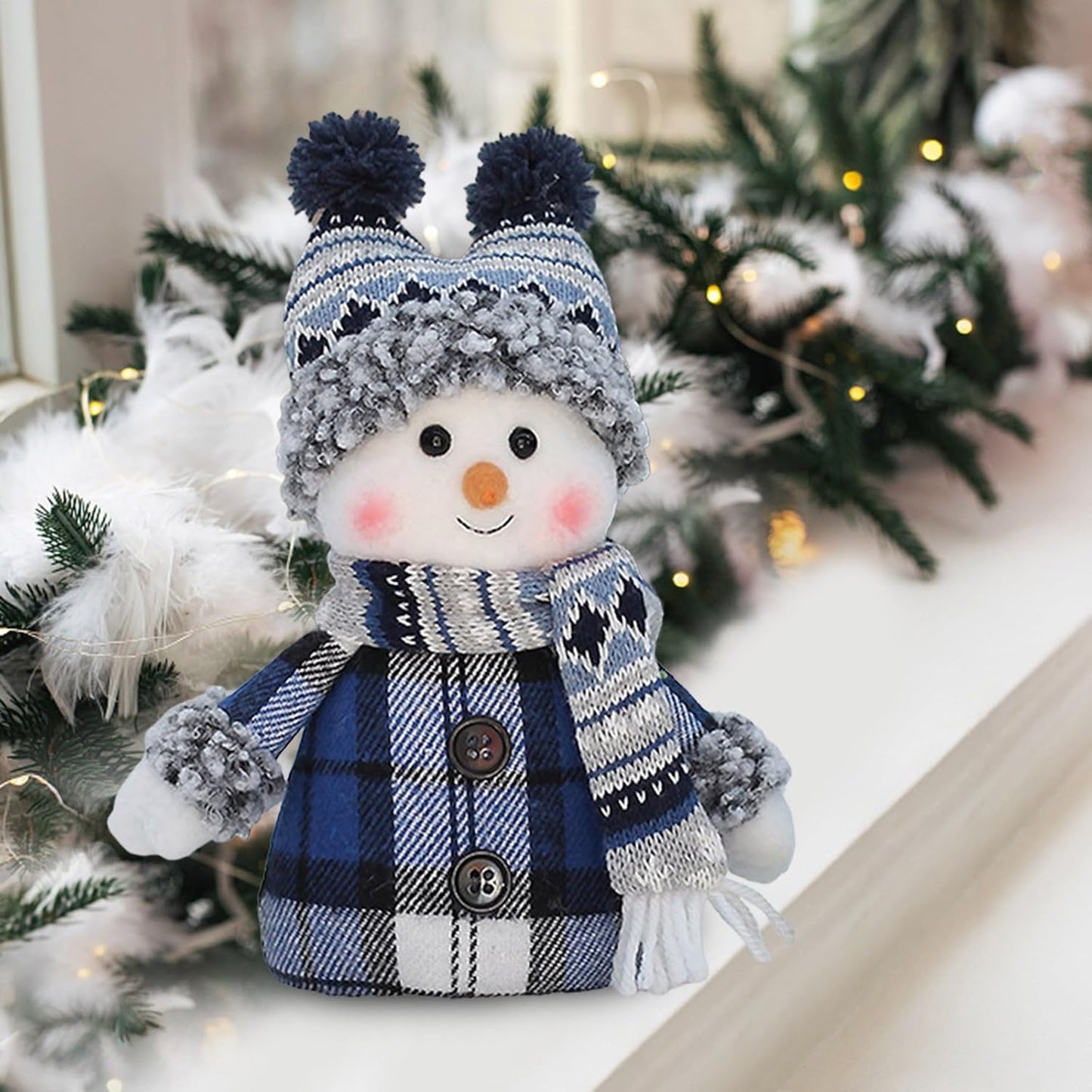 Skiennix Cute Snowman Plush Doll - Handmade Christmas Decoration for Winter Home | White Boy