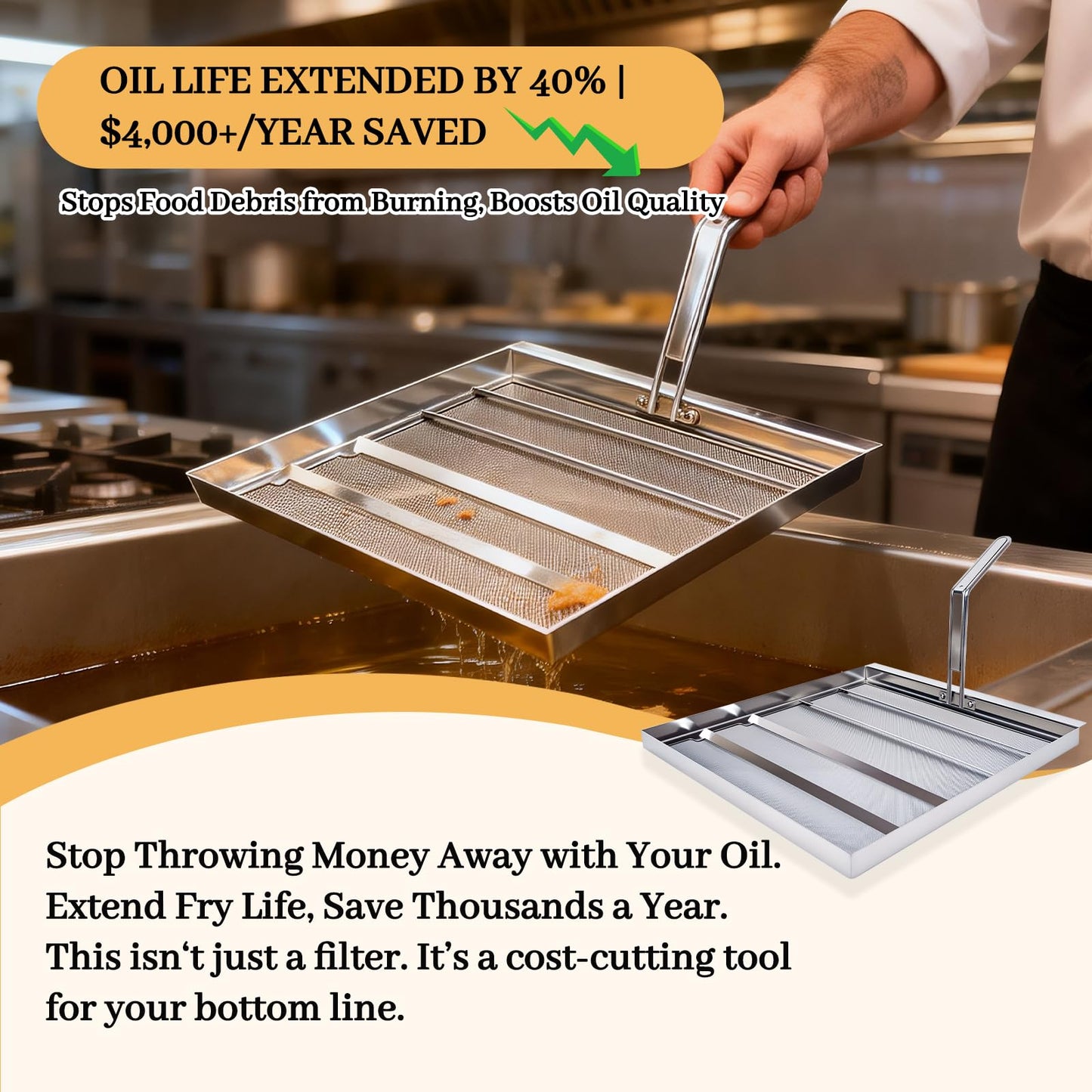 Upgraded Replacement AF45/TK45 Deep Fryer Filter Screen -13.75"x13.75"-304 Stainless Steel 500 Micron Mesh-Enhanced Screws,Extends Oil Life 40%,Fits Pitco, Avantco, American Range Fryers-10YR Warranty