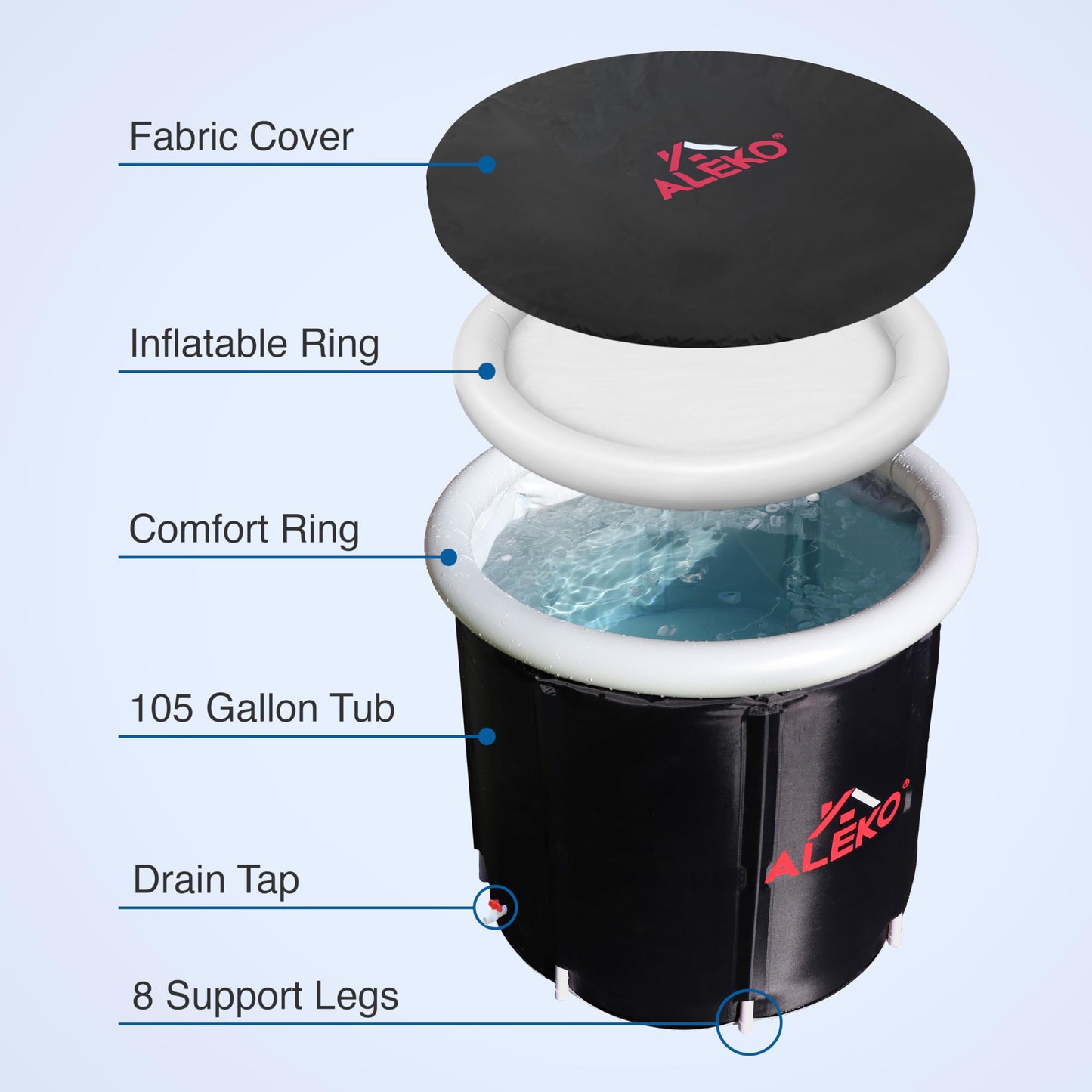 Ice Bath Tub | Cold-Plunge Therapy | Cold Plunge Tub | Up-Right Ice Bath | 118 Gallon Water Capacity | Steps & Cover Included | 37.5" x 33.25"