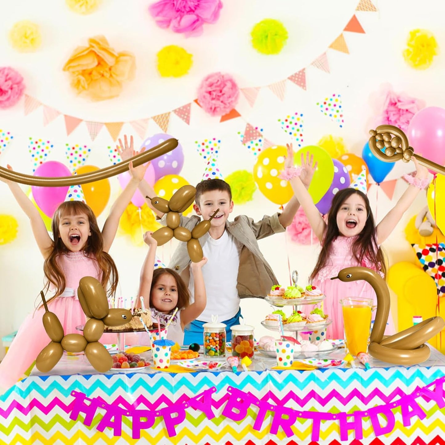 Skiennix 100Pcs Long Latex Balloons - Thick Twisting Balloons for Animal Modeling | Brown Color