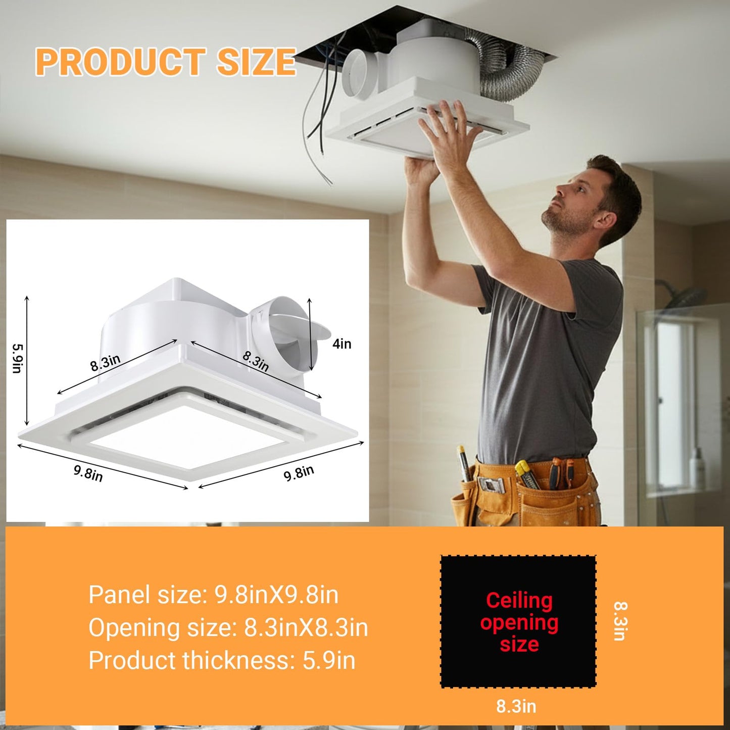 RLOZUI Bathroom Exhaust Fan with Light, 120 CFM Quiet Ventilation Fan with 6500K 1200LM LED Light, 1.0 Sones, 4" Duct, Mounting Opening 8.3"x8.3", Ceiling Mount Vent Fan for Bathroom Office Home