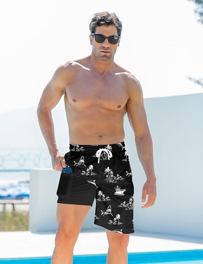 Goodstoworld Mens Swim Trunks with Compression Liner 9'' Inseam Quick Dry Swimsuit Shorts M-3XL