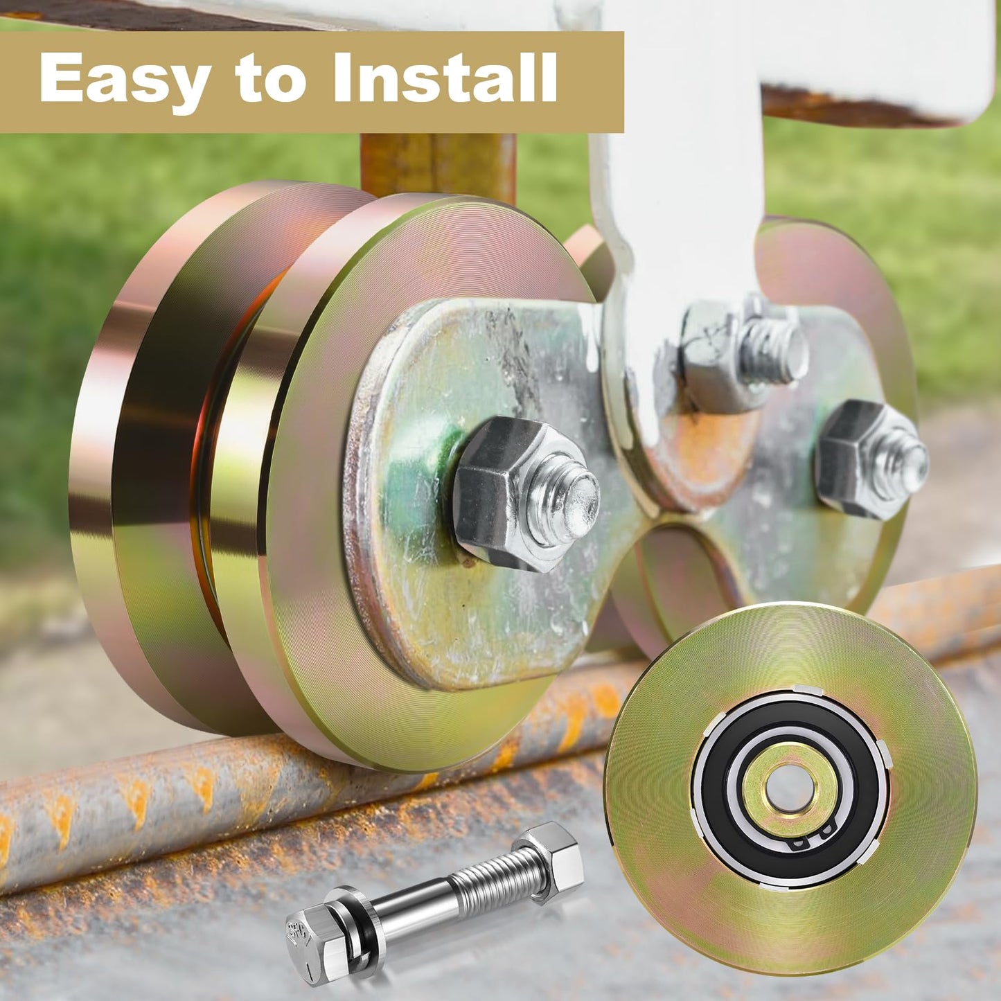 Soiiw 4" V Groove Sliding Gate Rollers 2 PCS Heavy Duty Solid Carbon Steel 4" Dia 1-3/4" Width Double-Sealed Bearing Gate Wheels, 3000 LBS Load Capacity for Driveway Fence & Industrial Sliding Gates