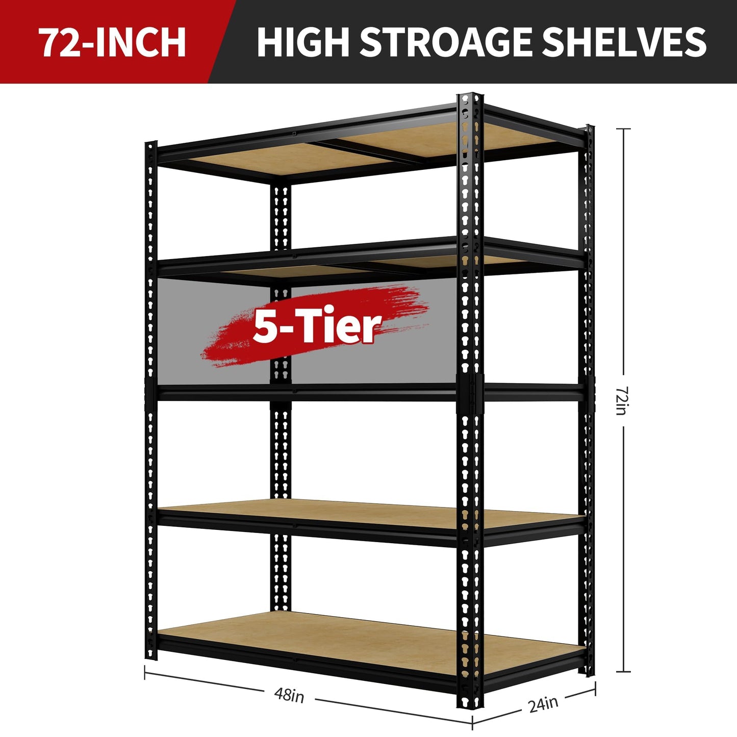 PeakPursuit Heavy Duty Garage Storage Shelves, 5-Tier Adjustable Metal Shelving Rack, 3050 Lb Total Capacity, 48" W x 24" D x 72" H Storage Unit for Kitchen, Pantry, Basement, Bathroom, Laundry
