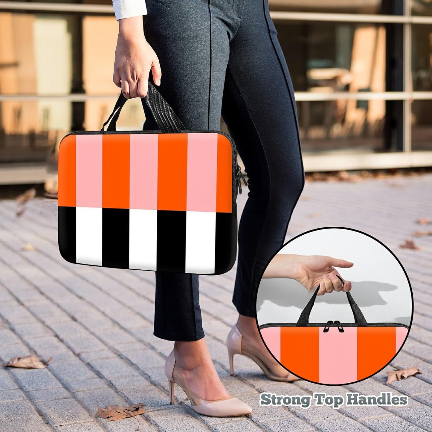SROJDHFJB 10 inch, 7 10-inch Universal Tablet Laptop Sleeve Case Orange Black White Stripes Slim Carrying Case Travel