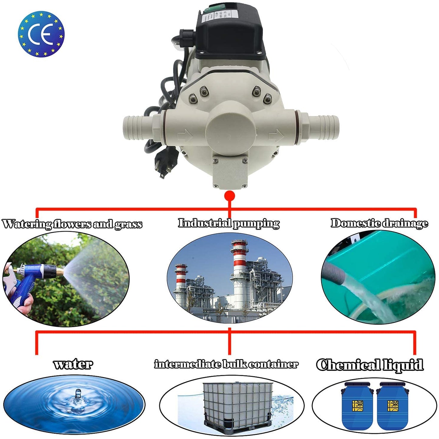 TDRSUPER Diaphragm Irrigation Pump Industrial Electric Water Pressure Pump Self-priming 110VAC, 10.6 GPM, 23PSI, 14.3lb, Lift 11m, Power 350W