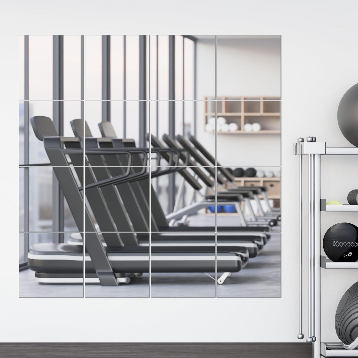 Zelphvt 16 Packs Home Gym Mirrors 12'' x 12'' Wall Mounted Mirror Tiles, Square Large Wall Mirror Frameless Full Length Mirror for Home Gym, Bedroom, Door, Bathroom, Living Room