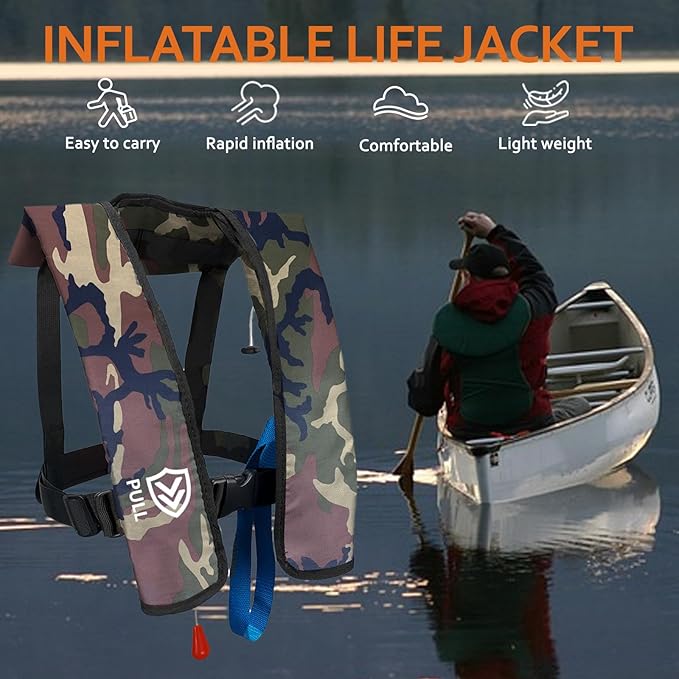Automatic/Manual Inflatable Life Jacket| Inflatable PFD Kayak Vest Adult| Life Vest for Adults| Outdoor Water Sports| Supports up to 330 lbs|33g of Carbon Dioxide Cylinder