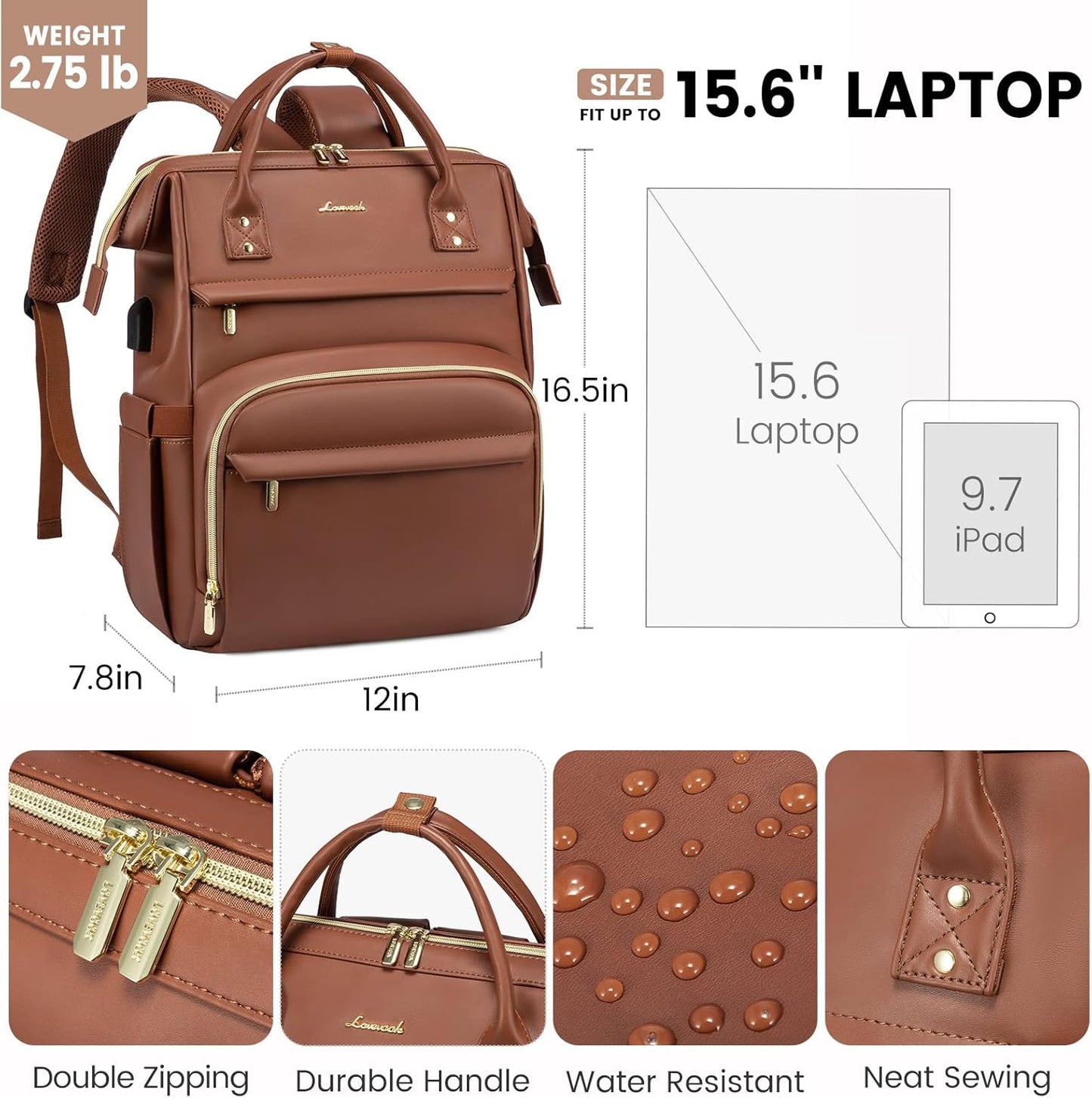 Backpack 15.6 inch,Travel Backpack LOVEVOOK Leather Laptop for Women Purse Nurse Teacher Carry On Computer