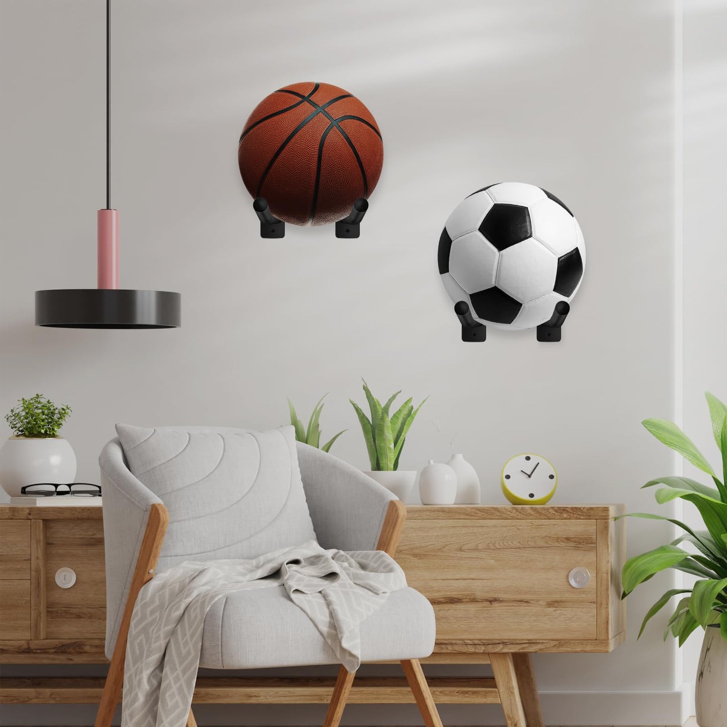 MANNIFEN Medicine Ball Rack,Exercise Ball Holder,Wall Rack for Gym Garage Storage Yoga Ball,Suitable for Yoga Ball/Stability Ball/Barre Ball/Yoga Block/Volleyball/Basketball (1 Black)